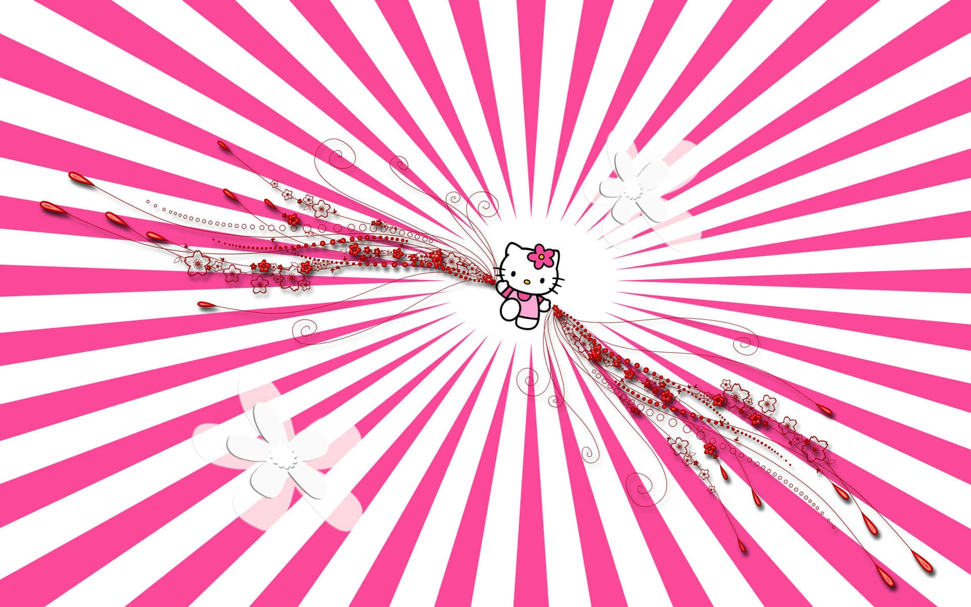 Hello Kitty σε Ροζ και Λευκές Λωρίδες Ταχύτητας Φόντο Ταπετσαρία