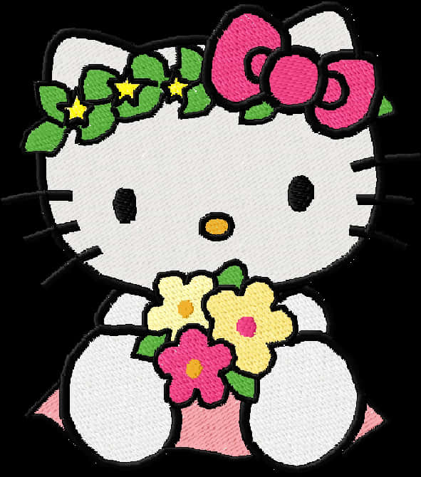 Κεντημένο Λουλουδάτο Hello Kitty Ταπετσαρία