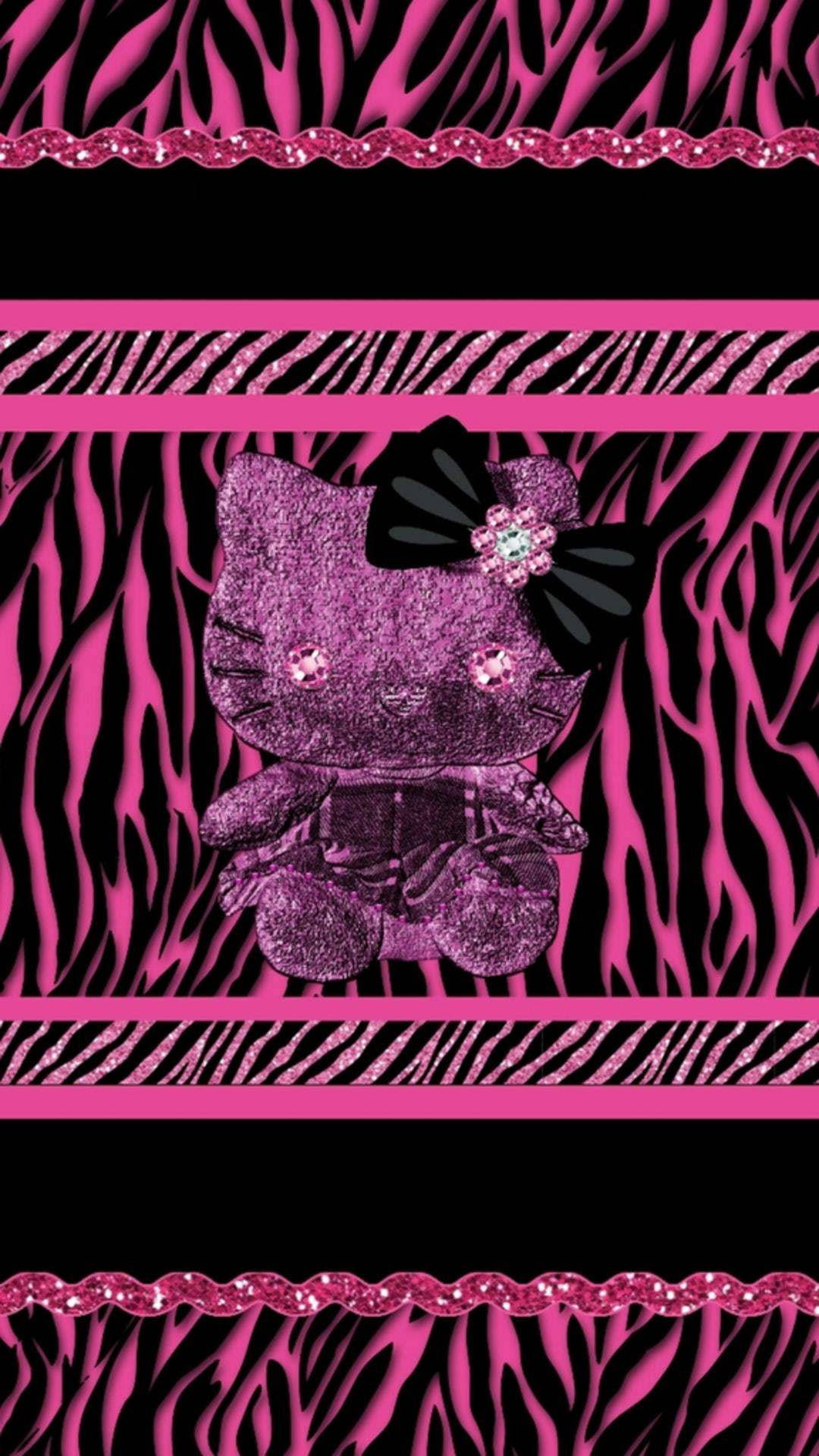 Μαύρο Μοτίβο Hello Kitty με Ζωικά Prints Ταπετσαρία