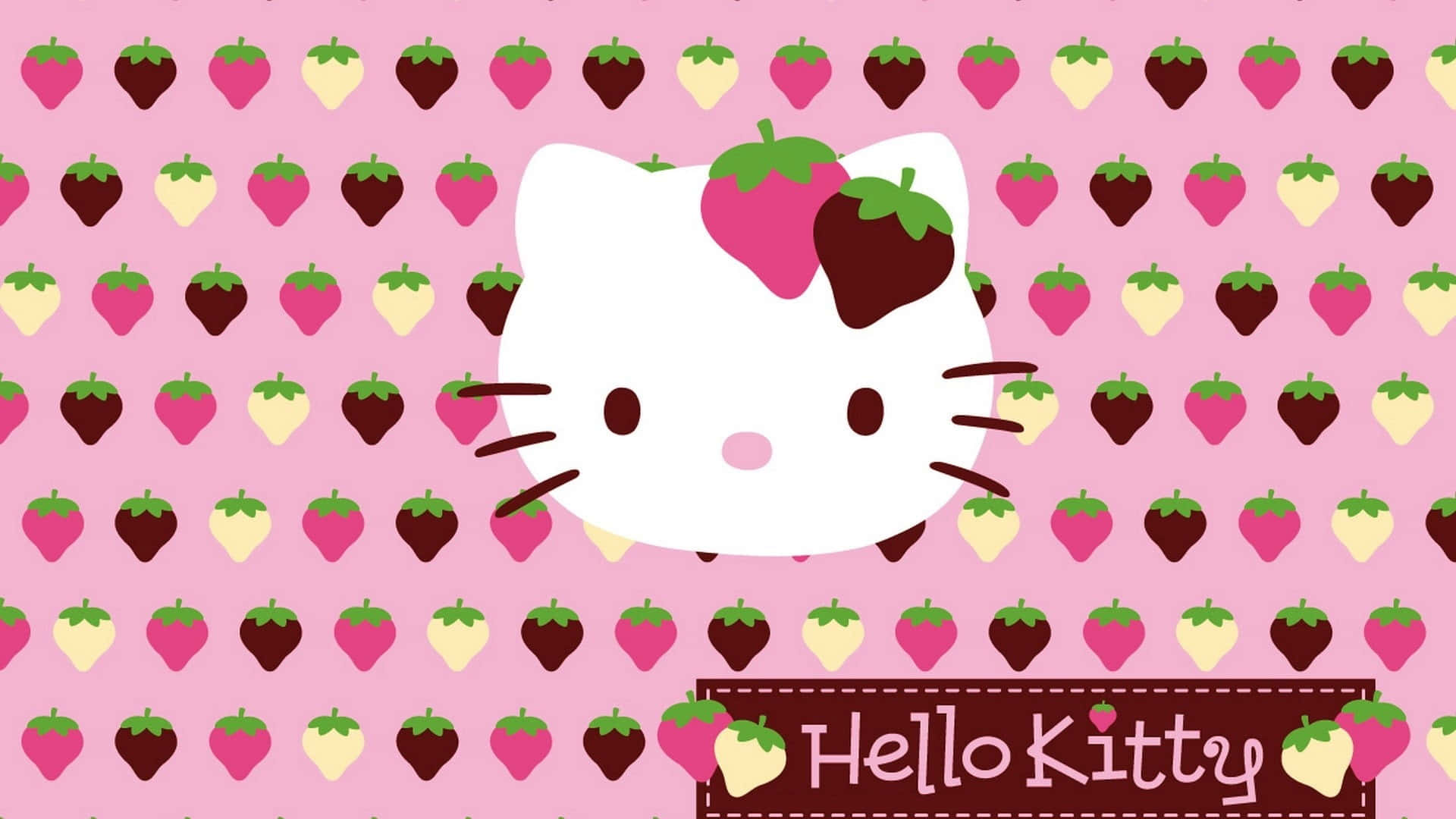 Hello Kitty με Μοτίβα Φράουλας Φόντο Ταπετσαρία