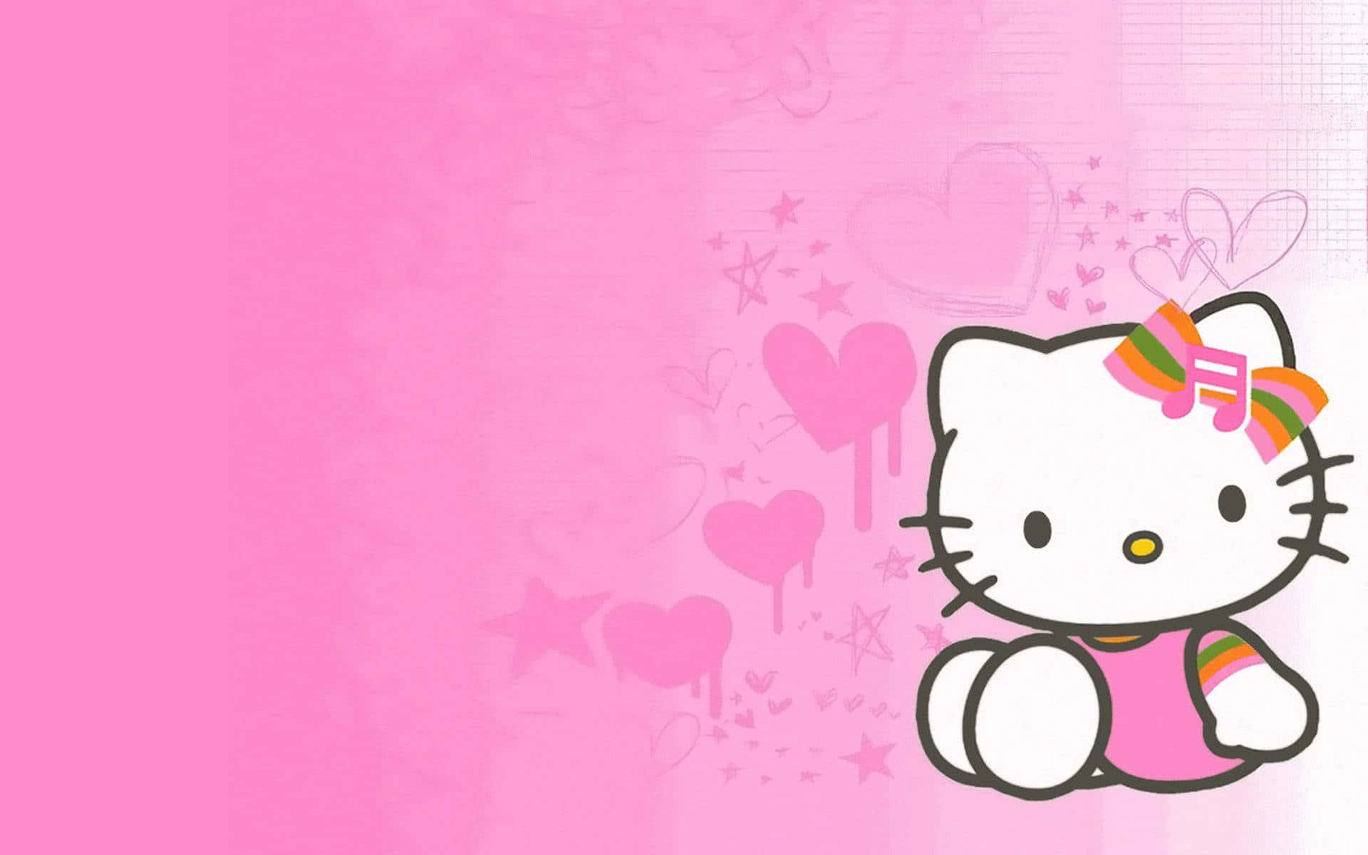 Hello Kitty με φιόγκο πορτοκαλί και πράσινο φόντο Ταπετσαρία