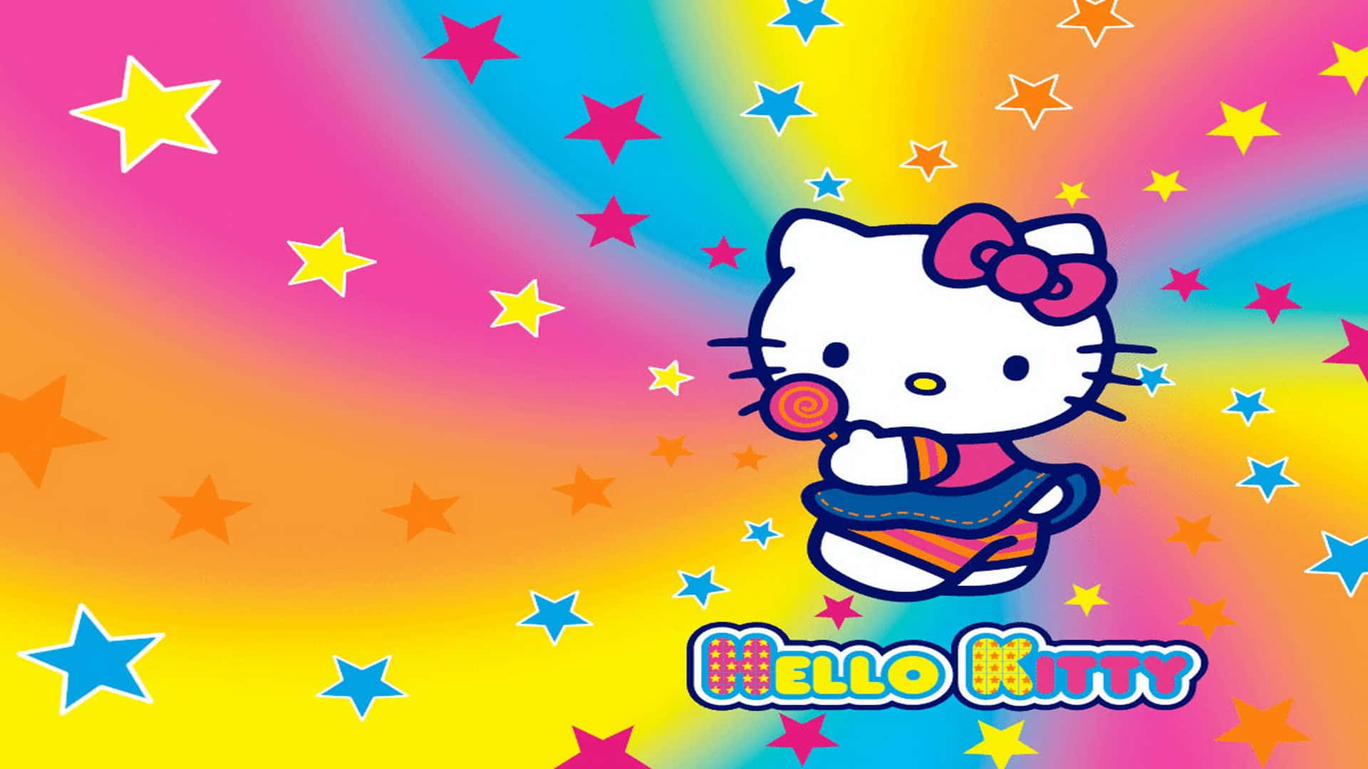 Hello Kitty σε Πολύχρωμο Σπειροειδές Φόντο Ταπετσαρία