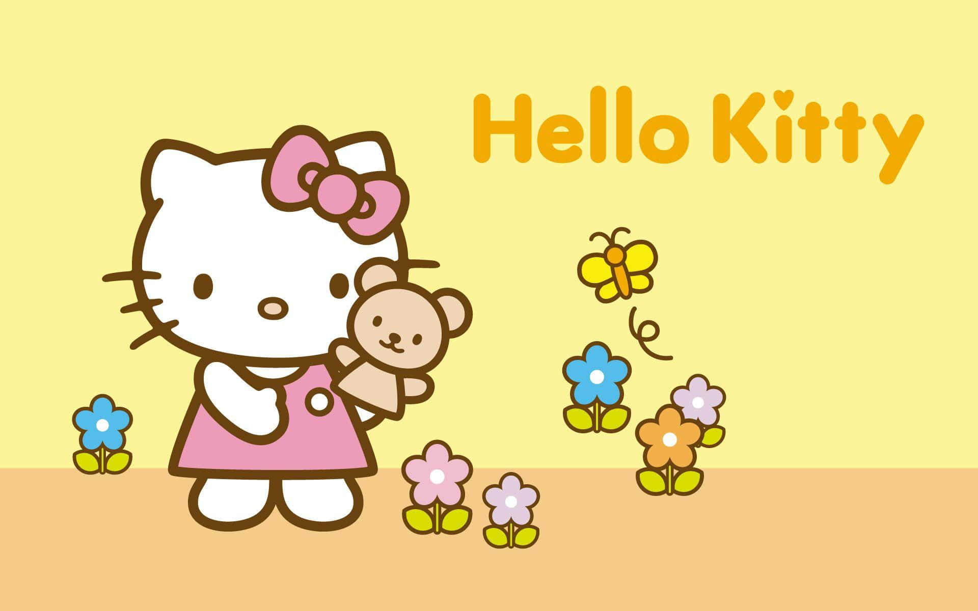 Hello Kitty Φορητός Υπολογιστής Ανθισμένος Κήπος Ταπετσαρία