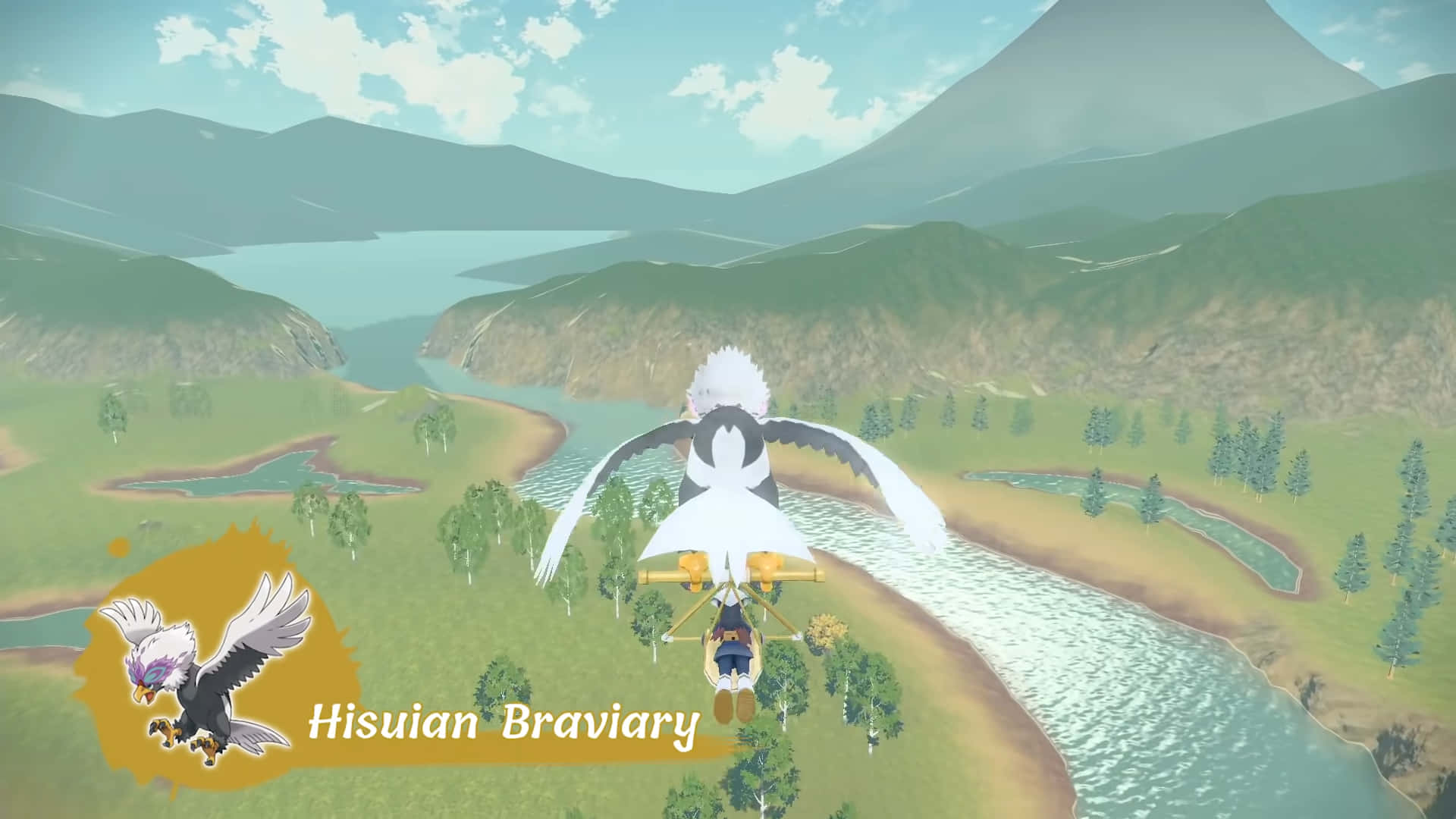 Hisuian Braviary πετά πάνω από ένα ποτάμι Ταπετσαρία