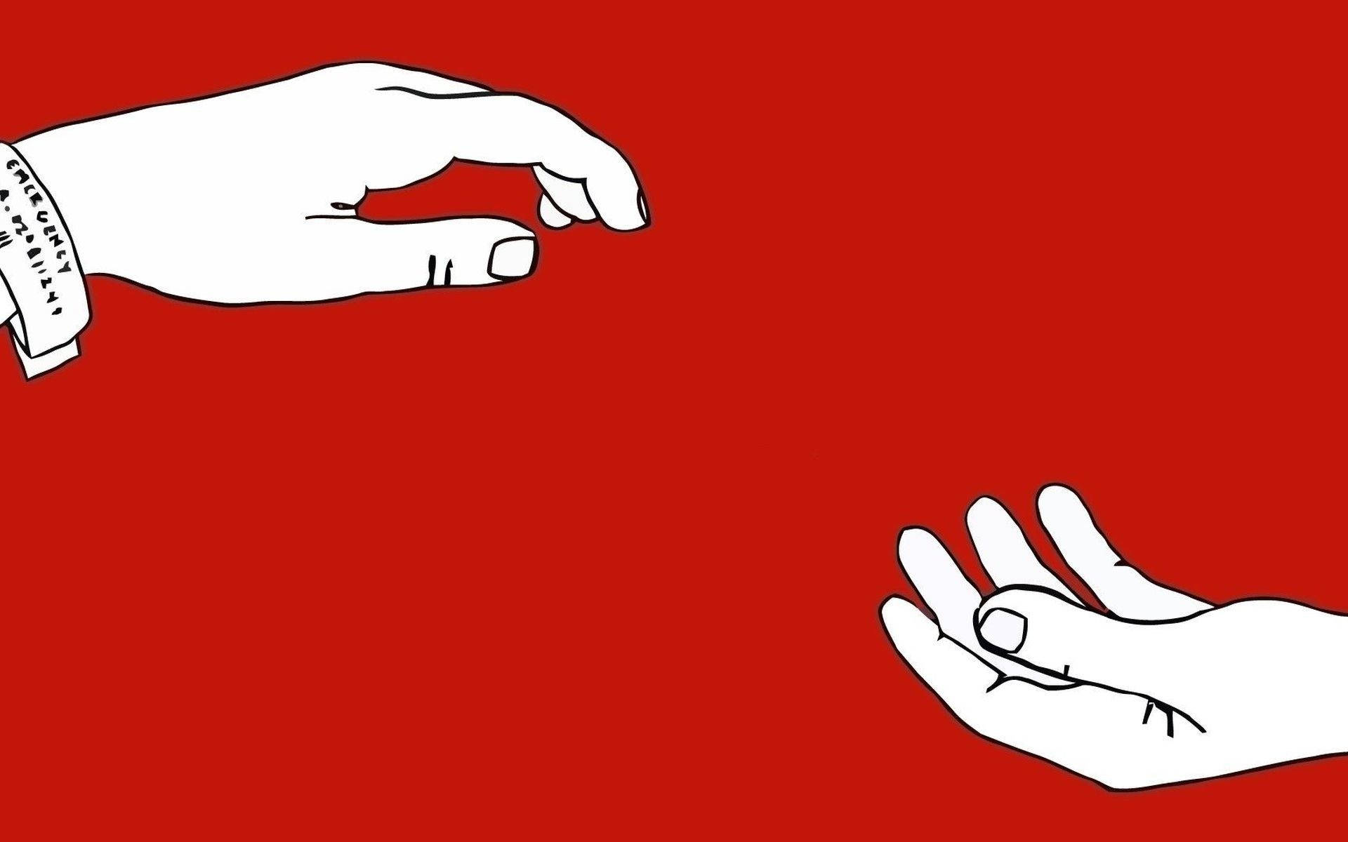 Indie Αισθητική Χέρια σε Συνάντηση σε Κόκκινο Φόντο για Laptop Ταπετσαρία