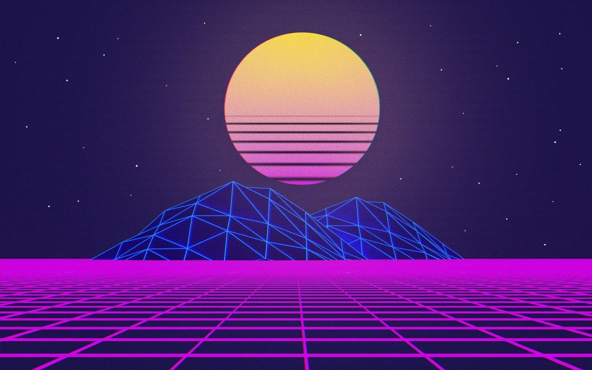 Indie Αισθητική Laptop Νέον Φεγγάρι σε Βουνό Ταπετσαρία