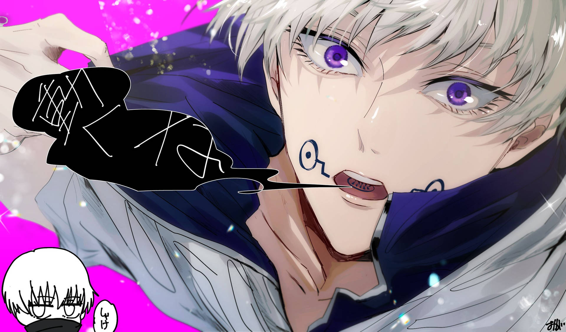 Ταπετσαρία Jujutsu Kaisen με τον Toge Inumaki σε ροζ φόντο. — Jujutsu Kaisen Ταπετσαρία