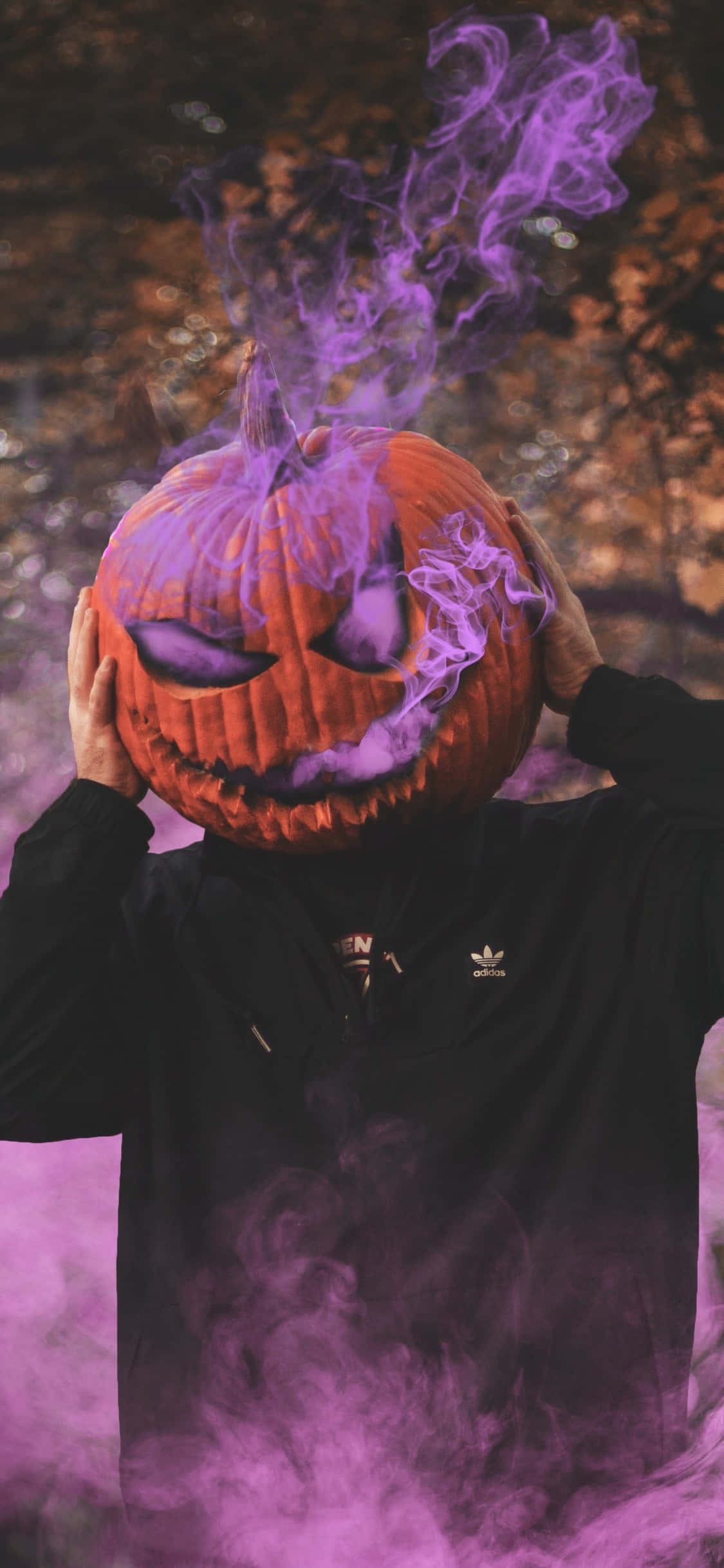 iPhone Halloween Φόντο Κολοκύθα με Μωβ Καπνό Ταπετσαρία