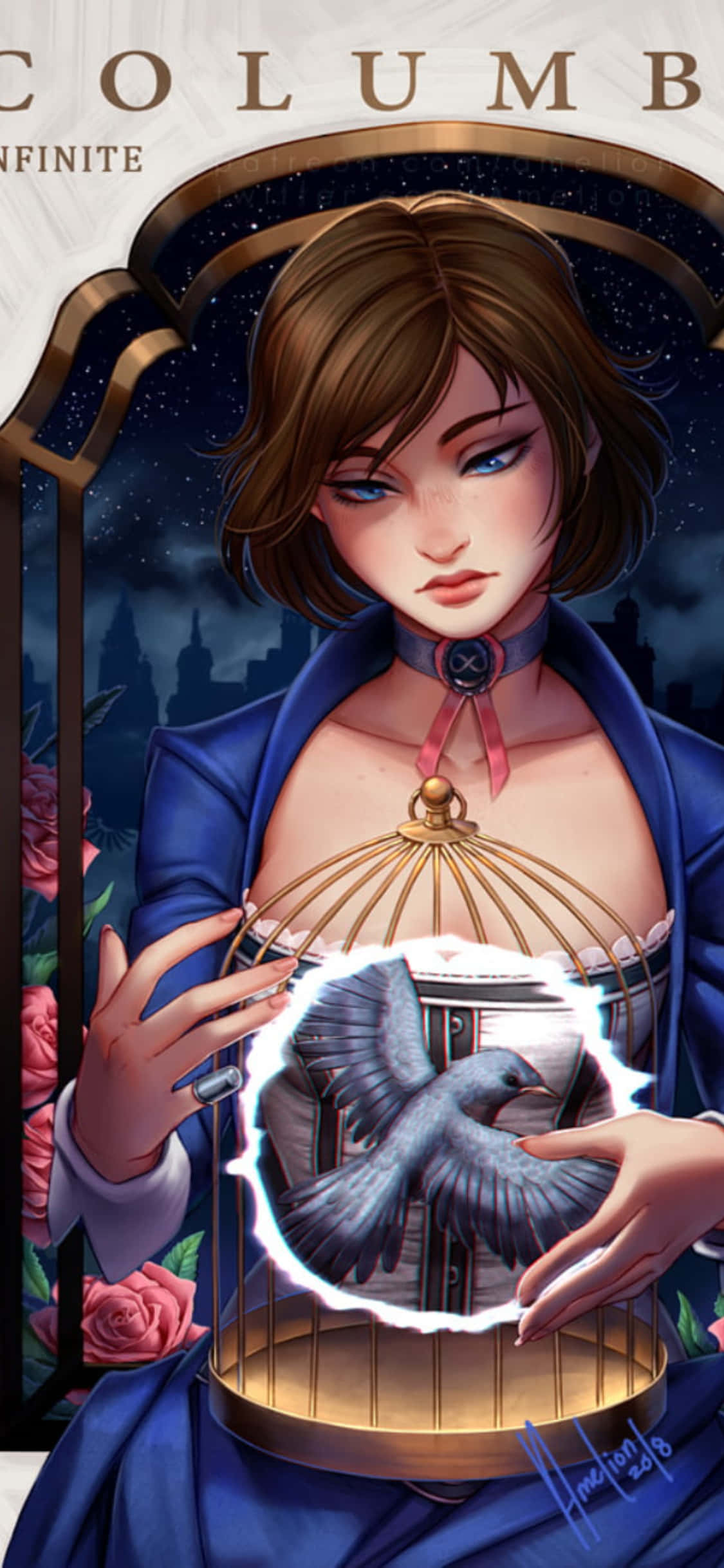 Φόντο iPhone X Bioshock Infinite Fanart Σχέδιο Elizabeth με Πουλί Ταπετσαρία