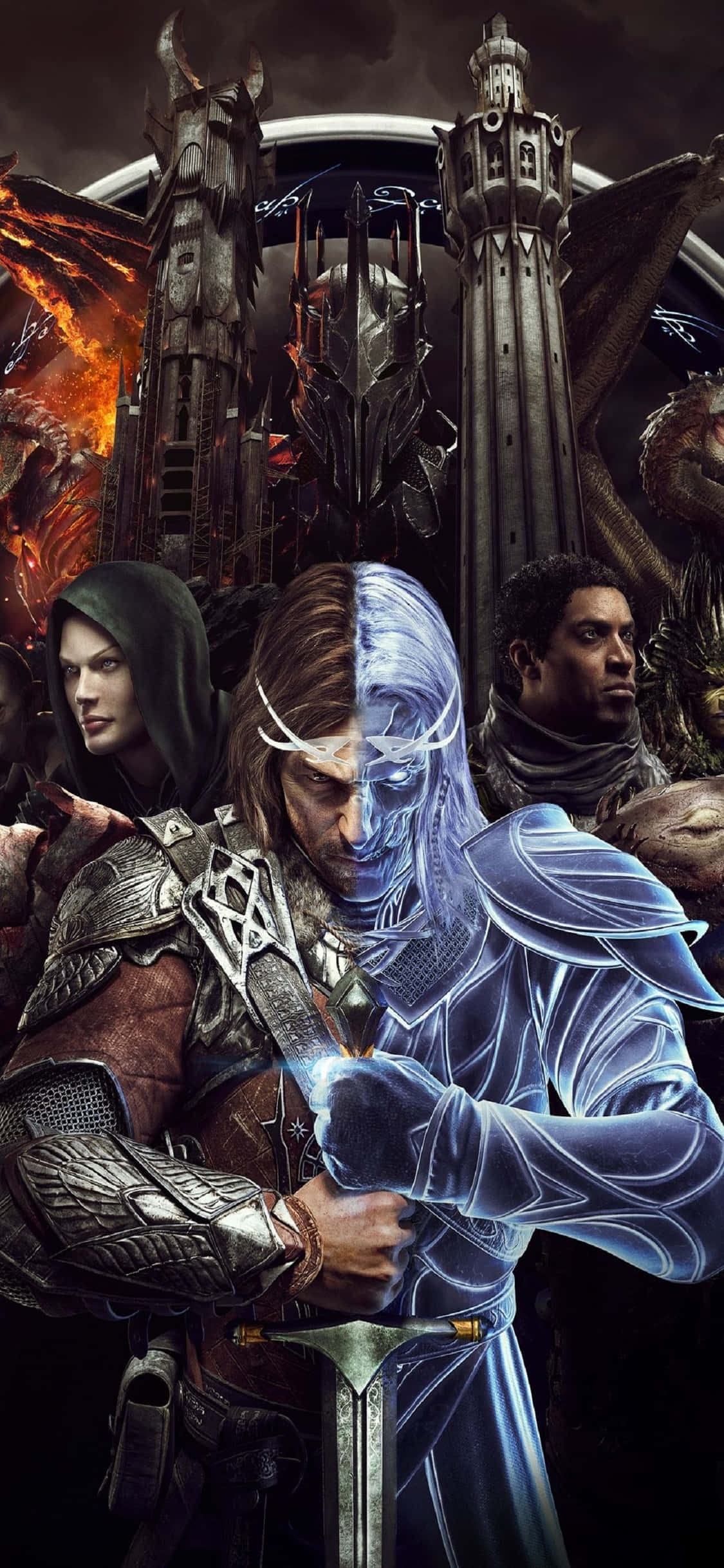 Χαρακτήρες στο iPhone X Shadow Of Mordor Φόντο Ταπετσαρία