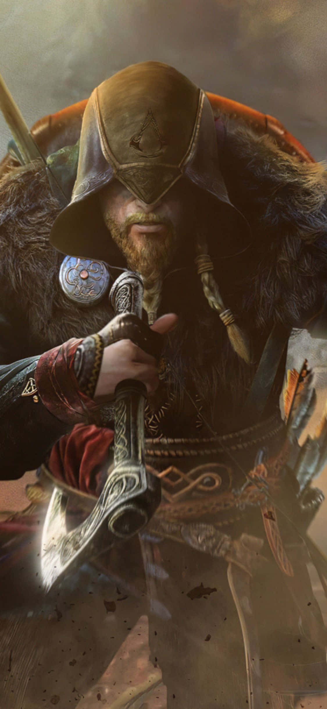 iPhone Xs Assassin's Creed Valhalla Κουκουλοφόρος Βίκινγκ με Τσεκούρι Φόντο Ταπετσαρία