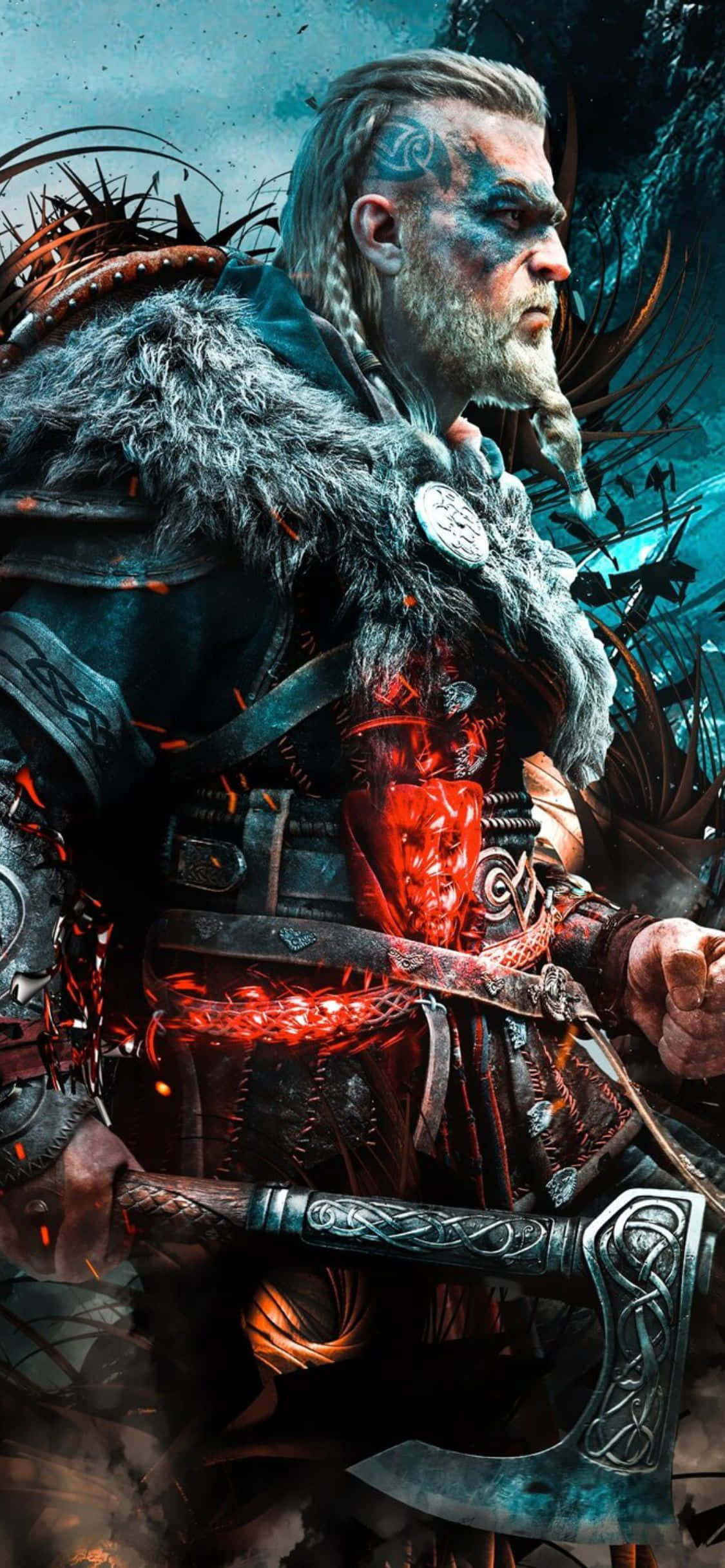 iPhone Xs Assassin's Creed Valhalla Eivor Κόκκινη Αύρα Φόντο Ταπετσαρία