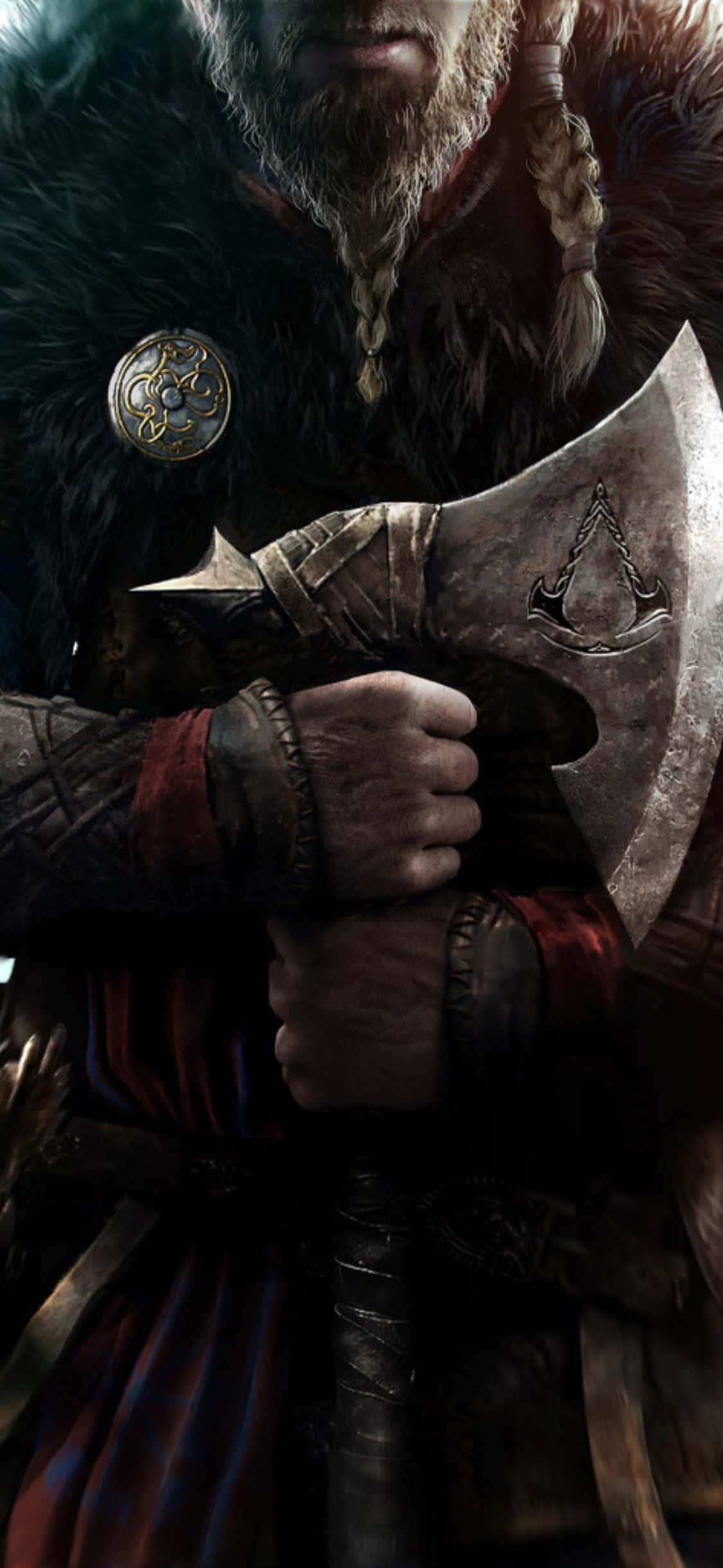Φόντο iPhone Xs Assassin's Creed Valhalla Βίκινγκ Πολεμιστής με Τσεκούρι Ταπετσαρία