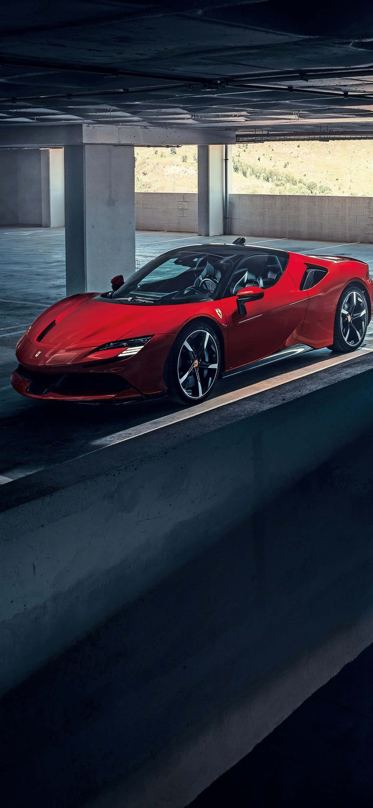 iPhone Xs Max Ferrari Φόντο Κόκκινο Ferrari SF90 Stradale Σε Χώρο Στάθμευσης Ταπετσαρία