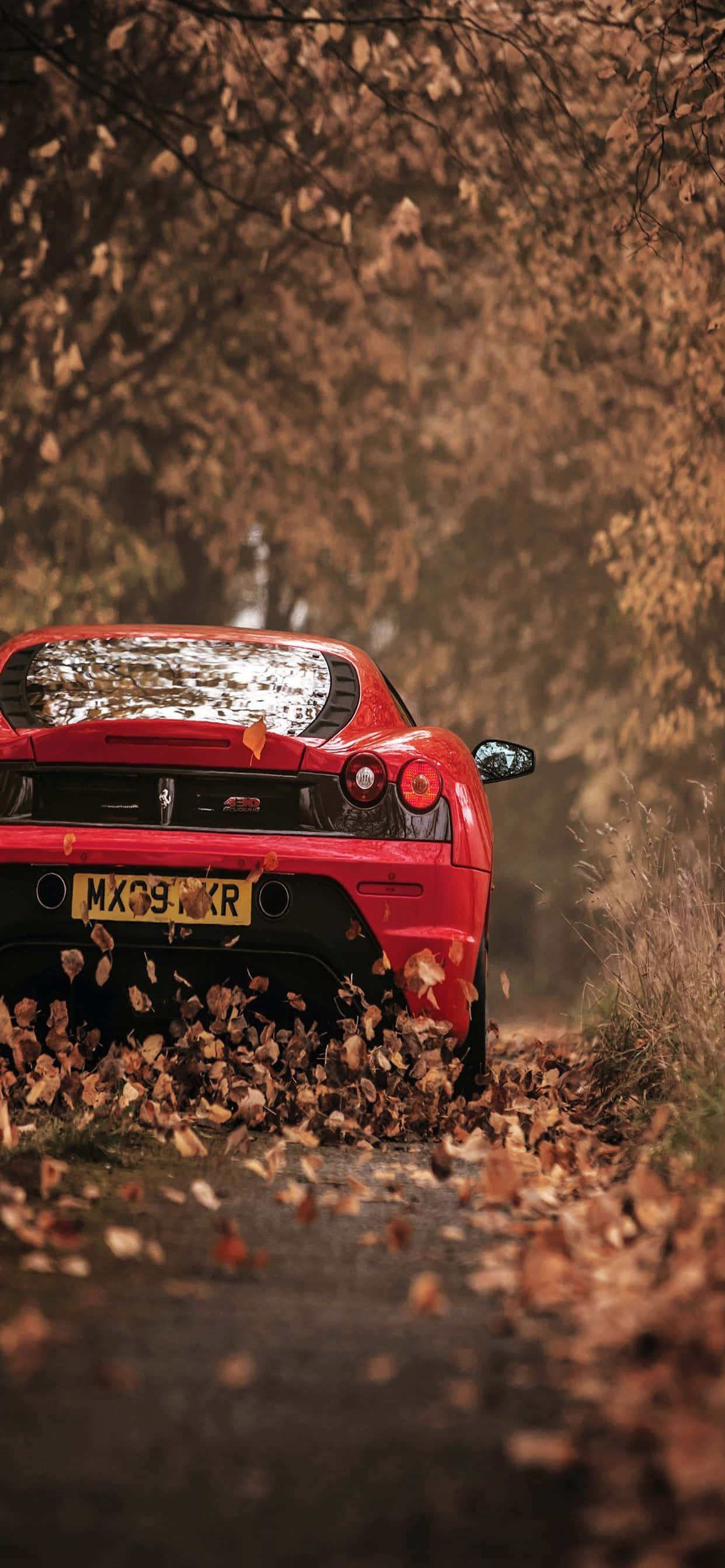 iPhone Xs Max Ferrari Φόντο Κόκκινο Ferrari F430 Ξερά Φύλλα Ταπετσαρία
