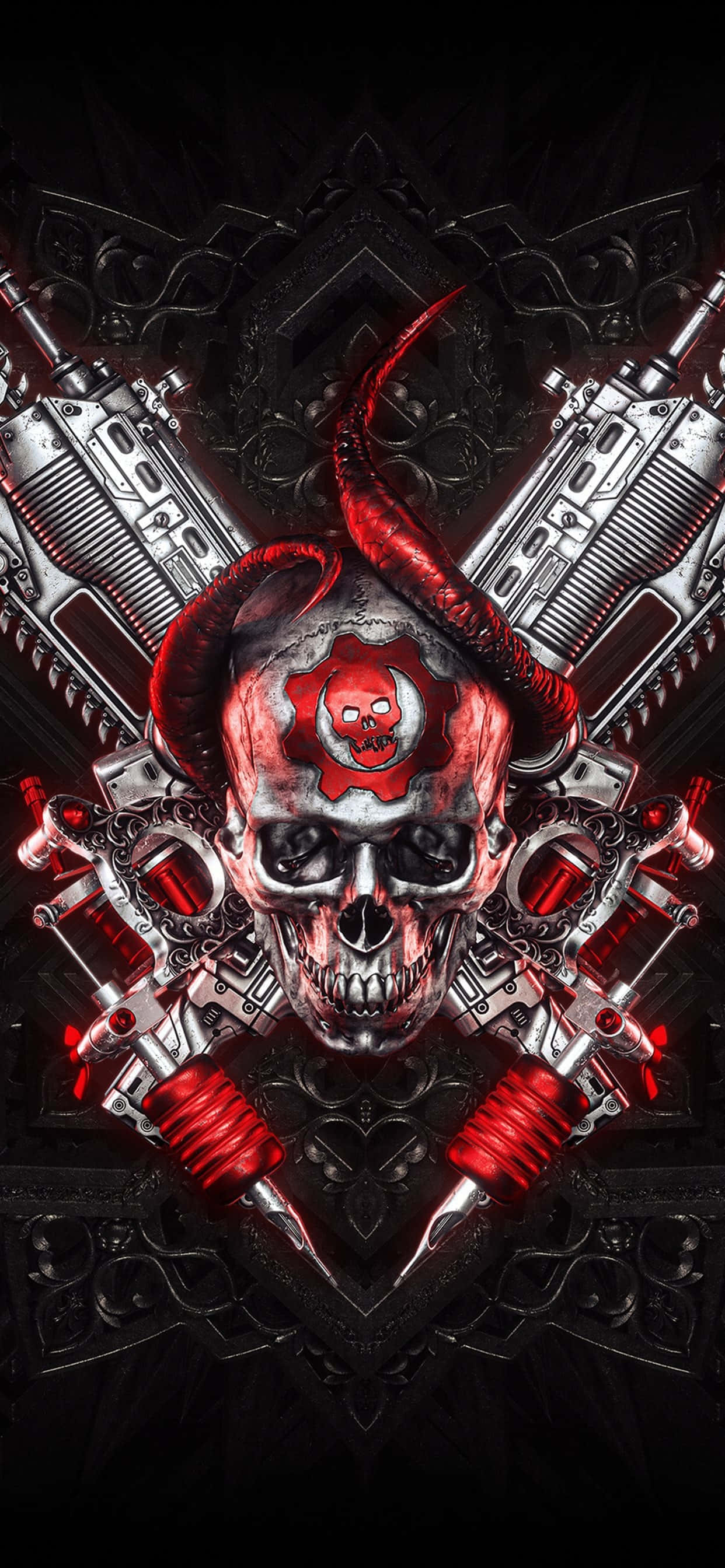 iPhone XS Max Gears Of War 5 Κόκκινο και Ασημί Φόντο Ταπετσαρία