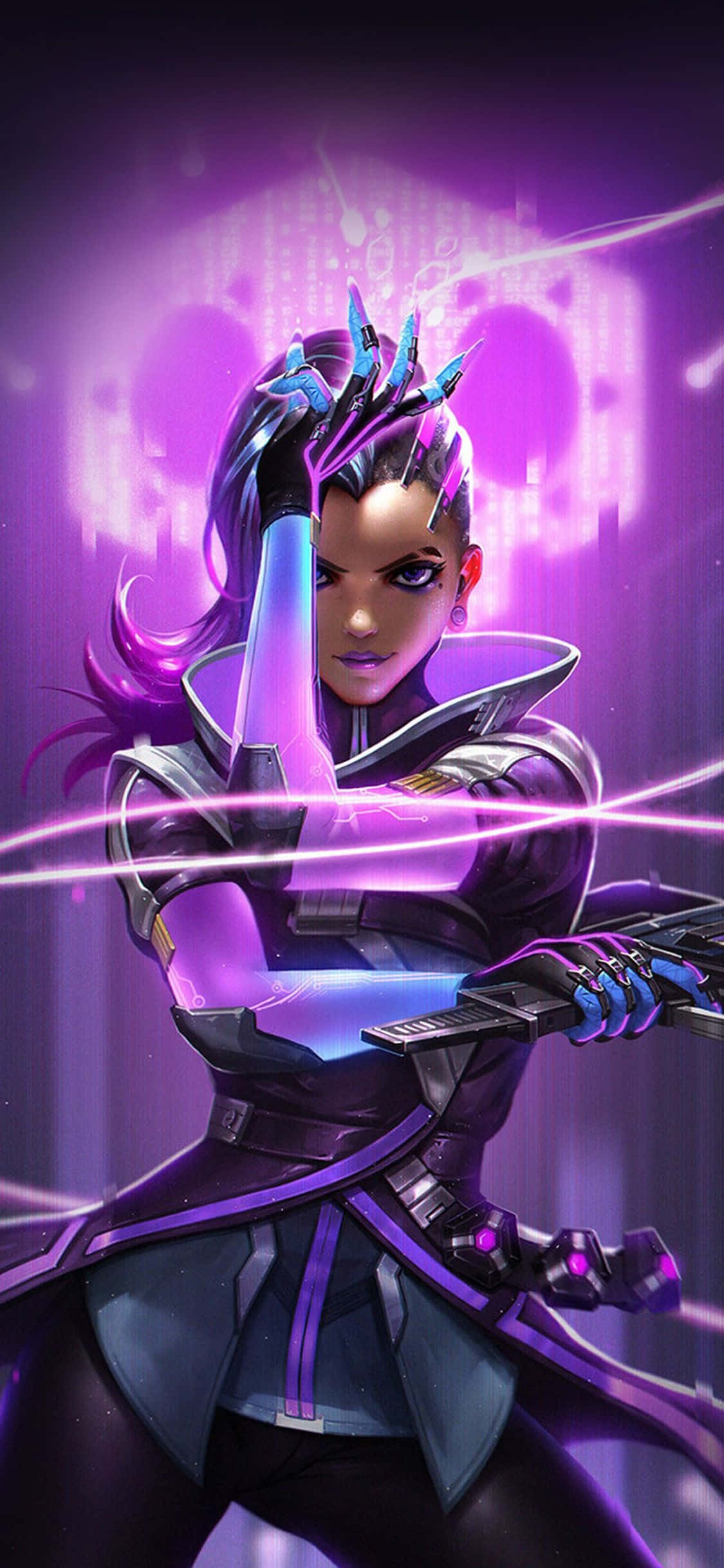 iPhone Xs Max Overwatch Background Sombra Purple Neon Lights Ταπετσαρία