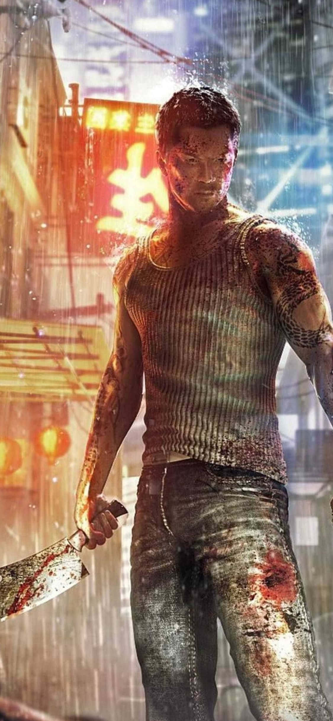 iPhone Xs Sleeping Dogs Μαχαίρι Βροχή Φόντο Ταπετσαρία