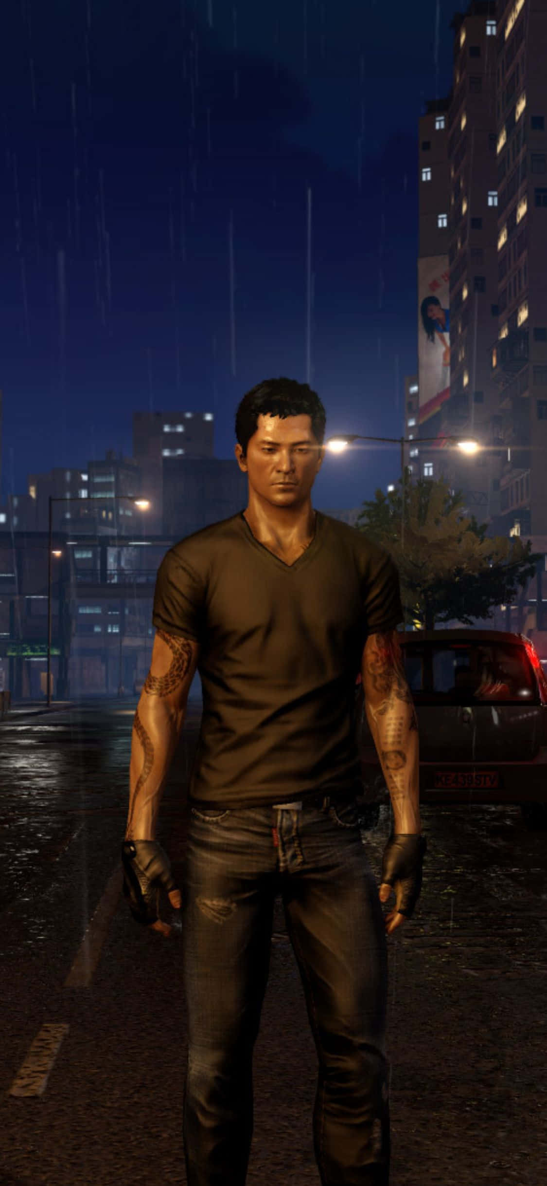 iPhone Xs Sleeping Dogs V-λαιμός Βροχή Φόντο Ταπετσαρία
