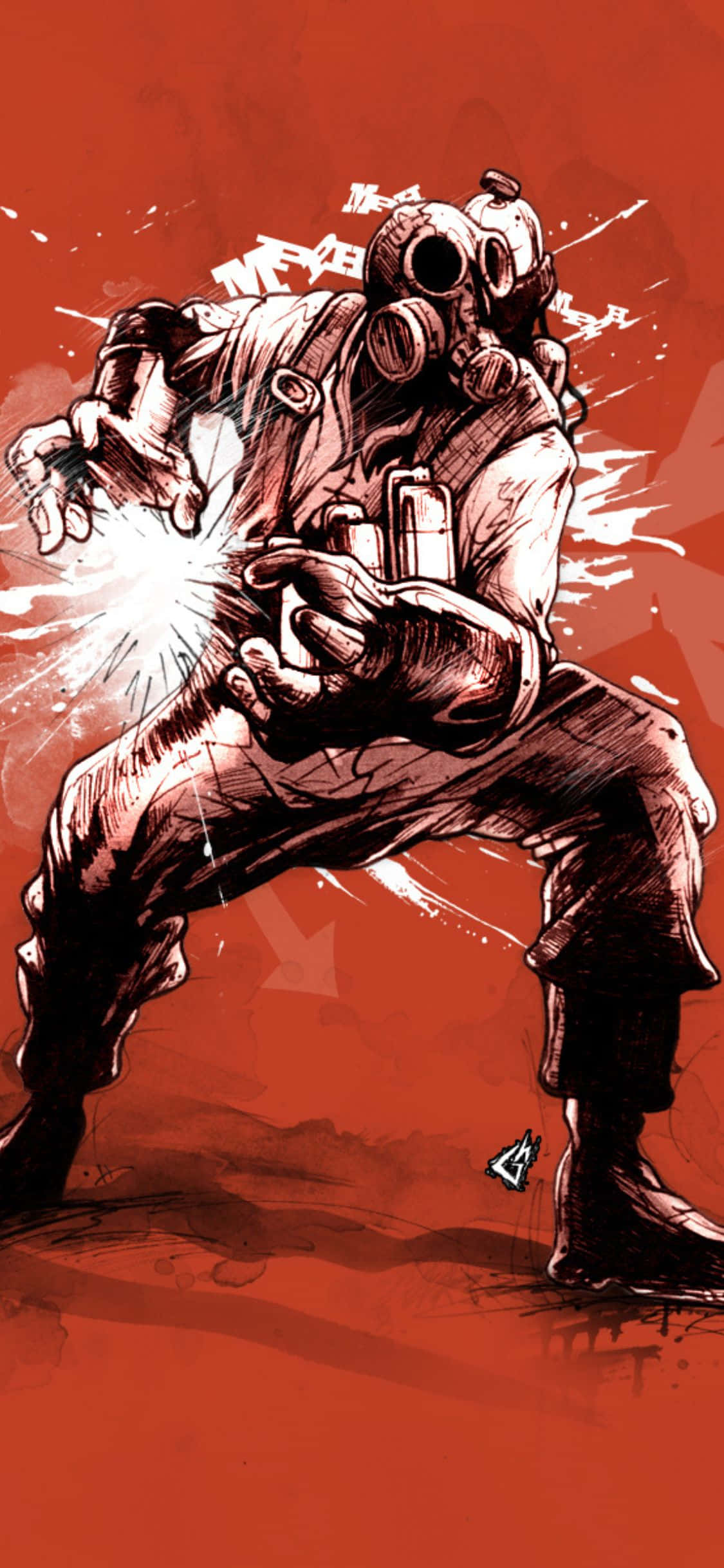 iPhone XS Team Fortress 2 Μονόχρωμο Φόντο Τέχνης Pyro Ταπετσαρία