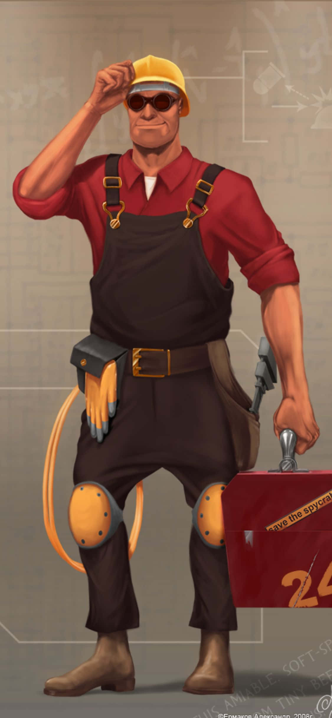 iPhone Xs Tf2 Φόντο Fanart Σχέδιο Κόκκινου Μηχανικού Ταπετσαρία