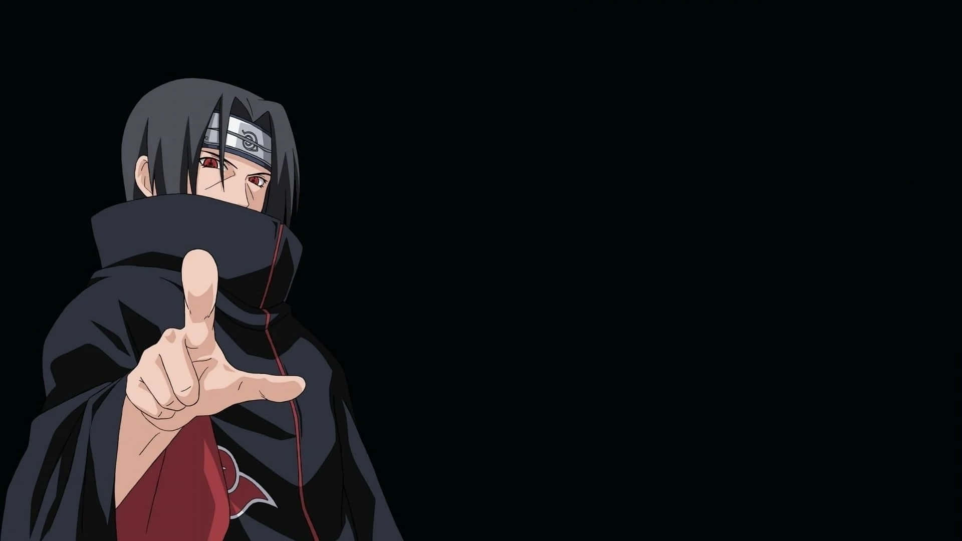 Itachi Aesthetic Δείχνει Μπροστά με Δείκτη σε Μαύρο Φόντο — Naruto Ταπετσαρία