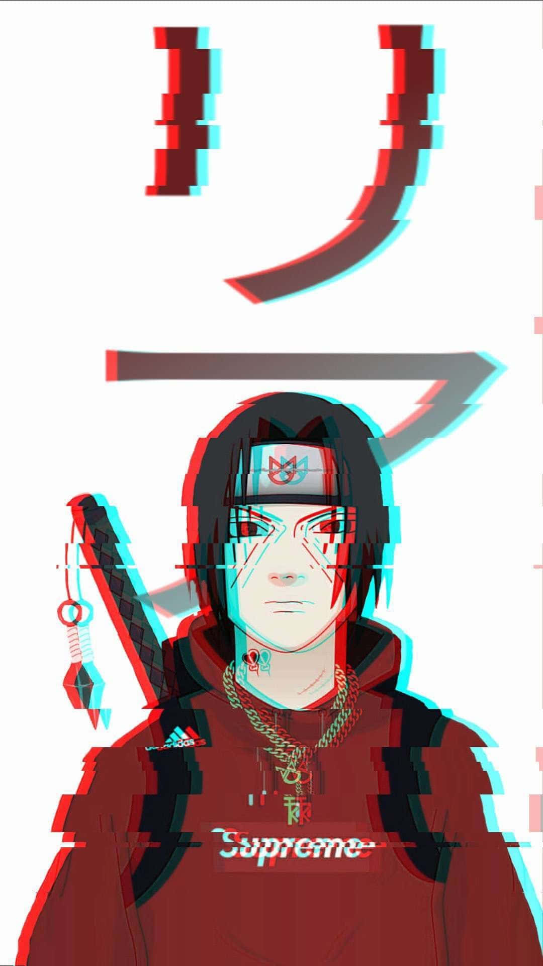 Itachi Aesthetic Φορώντας Κόκκινο Supreme Hoodie Jacket σε Λευκό Φόντο Ταπετσαρία