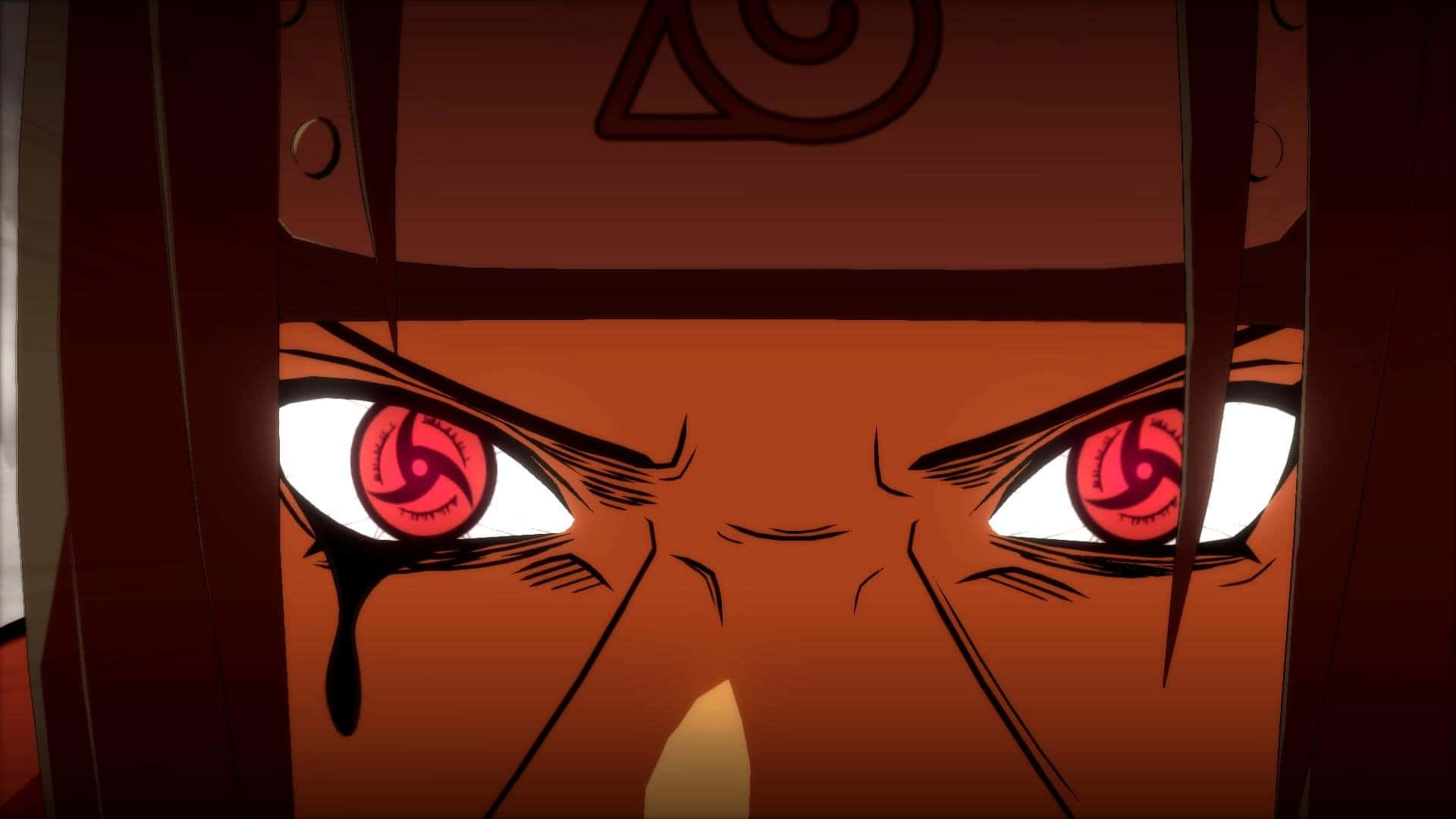 Κοντινό πλάνο του κόκκινου ματιού Itachi Mangekyou Sharingan Ταπετσαρία