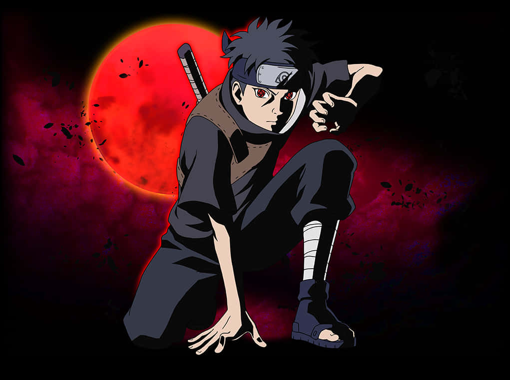 Itachi Uchiha με φόντο κόκκινο φεγγάρι Ταπετσαρία