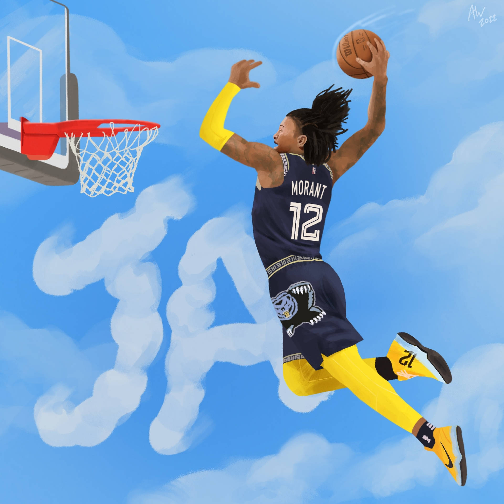 Ja Morant Κάρφωμα Παίκτης Memphis Grizzlies — Μπάσκετ GIF Ταπετσαρία