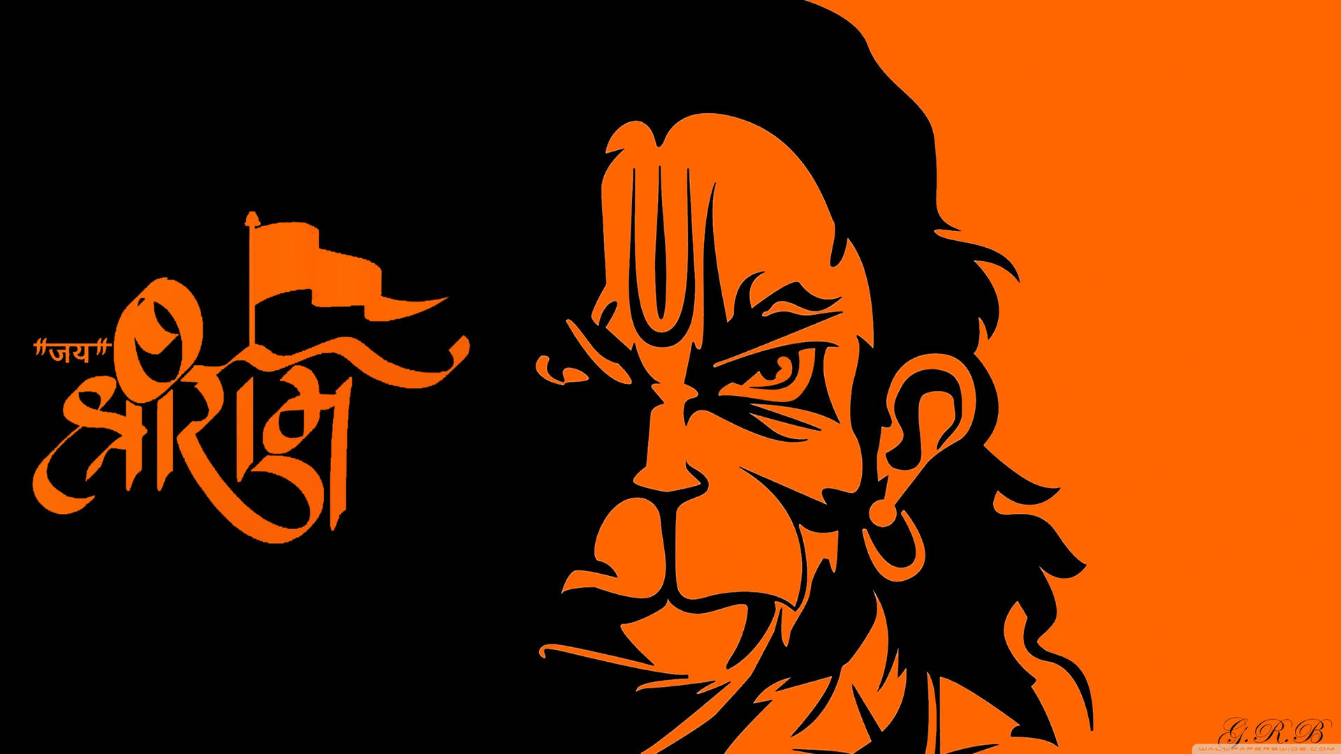 Jai Shree Ram HD Μαύρο Πορτοκαλί Πρόσωπο — Μινιμαλιστικό Ταπετσαρία