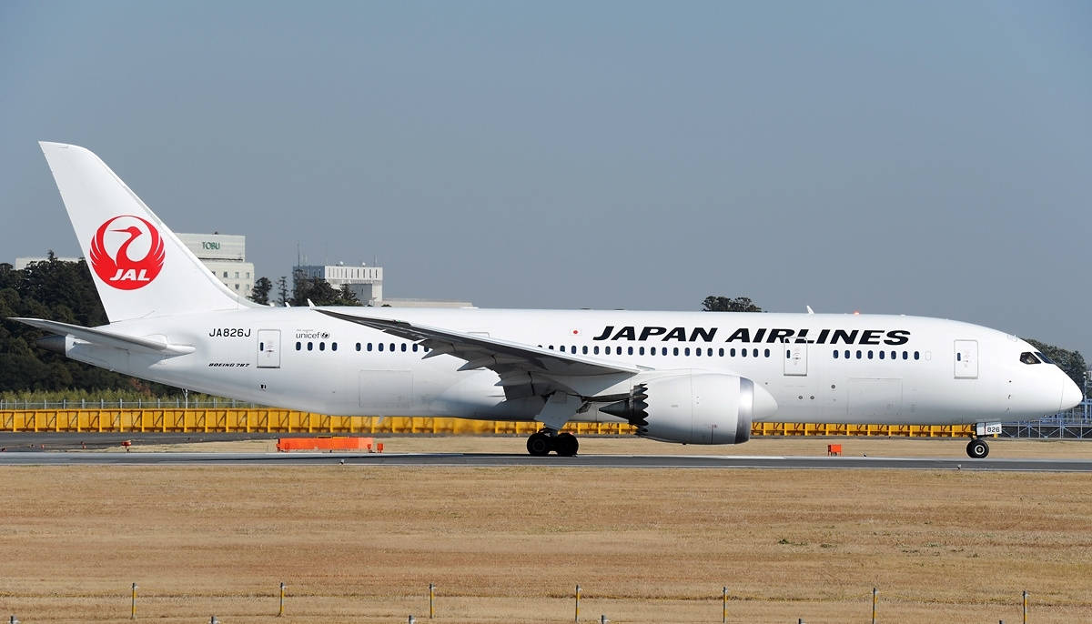Αεροπλάνο της Japan Airlines στον διάδρομο Ταπετσαρία