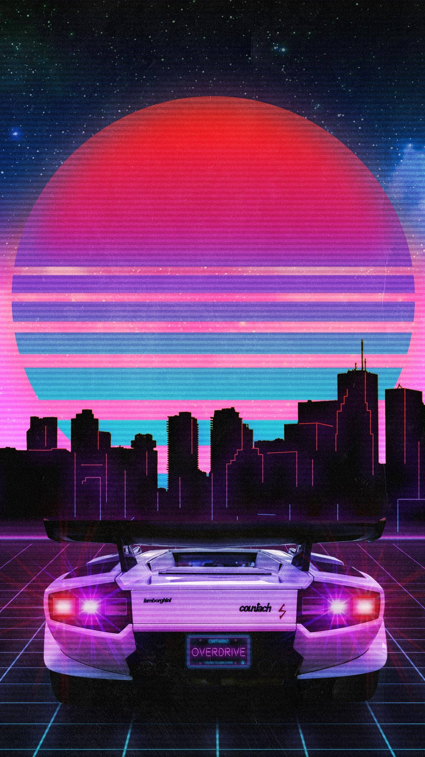 JDM Αυτοκίνητο με Αισθητική Vaporwave Ηλιοβασίλεμα Ταπετσαρία