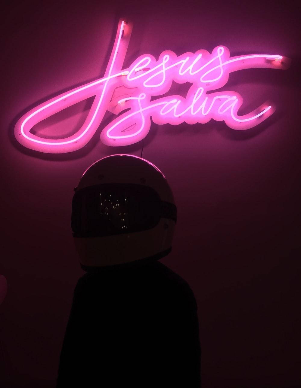 Jesus Salva Neon Ροζ Ταμπέλα Ταπετσαρία