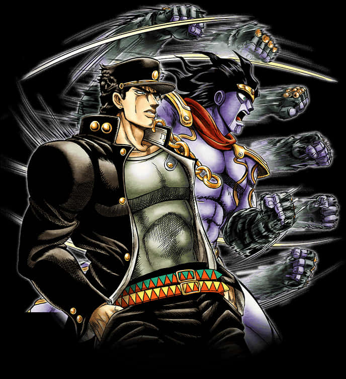 Εικονογράφηση Jotaro και Stand Ταπετσαρία