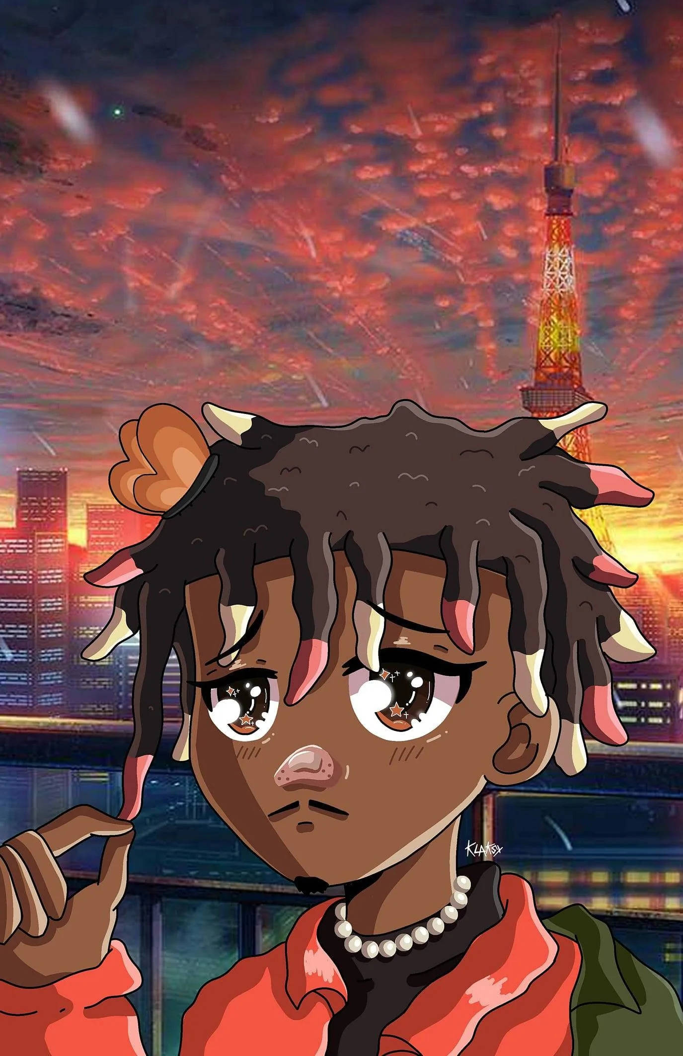 Juice Wrld Anime με Ηλιοβασίλεμα Ταπετσαρία