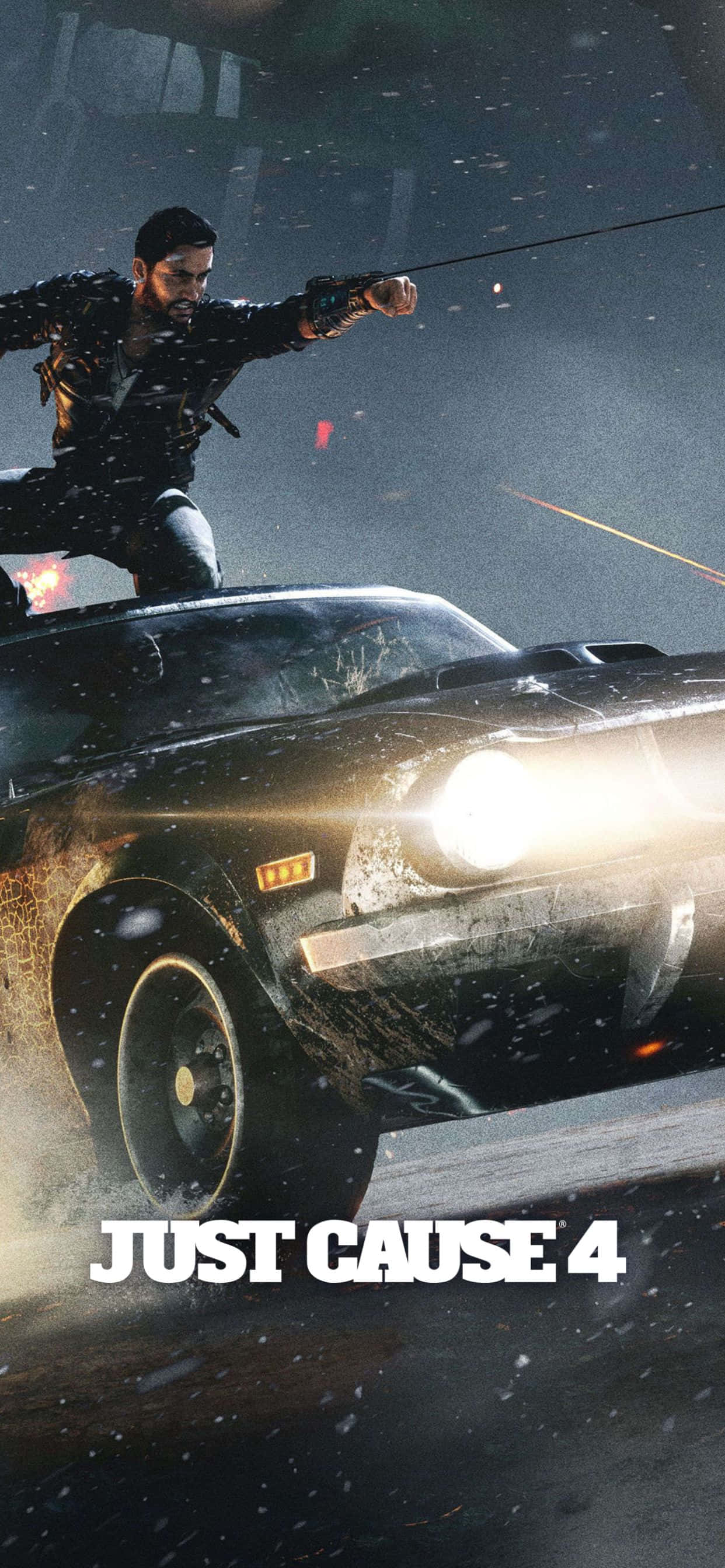 αφίσα just cause 4 με έναν άνδρα να οδηγεί ένα αυτοκίνητο Ταπετσαρία