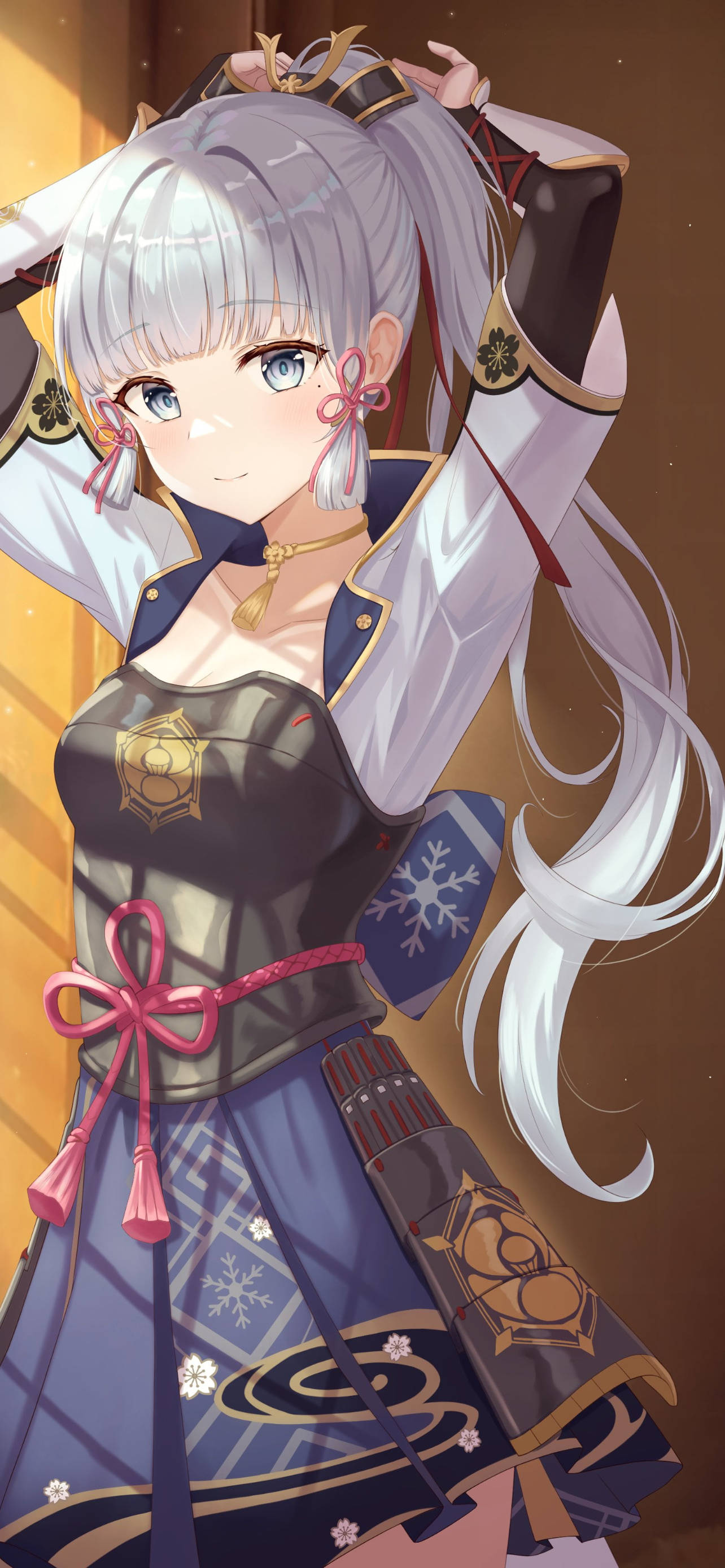 Kamisato Δένει τα Μαλλιά της Genshin Impact Phone Ταπετσαρία