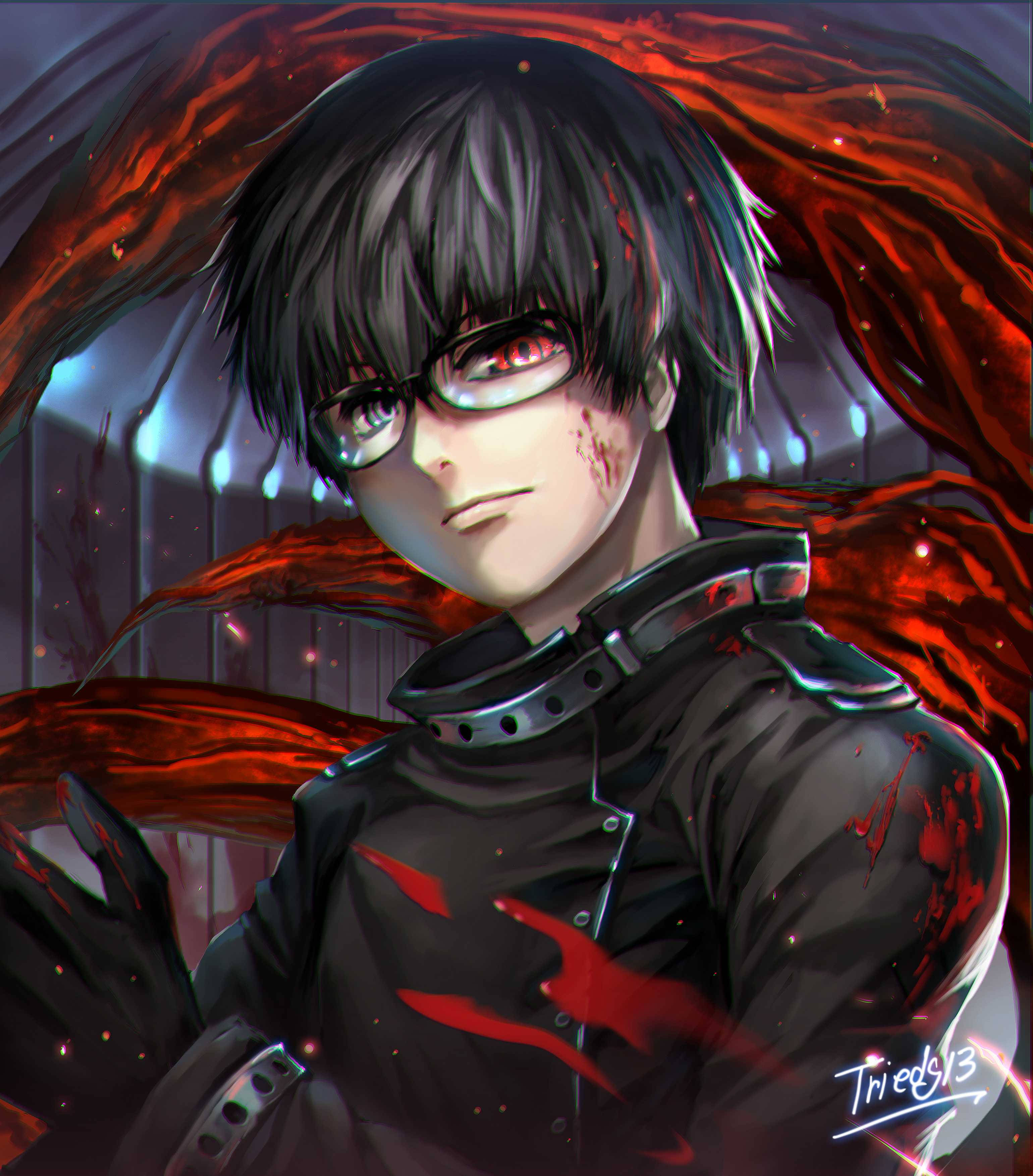 Kaneki Ken με Κομψό Μαύρο Μπουφάν Ταπετσαρία