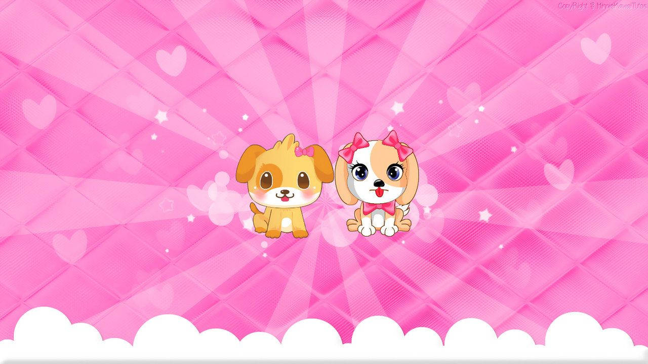 Χαριτωμένα σκυλάκια σε kawaii ροζ φόντο Ταπετσαρία