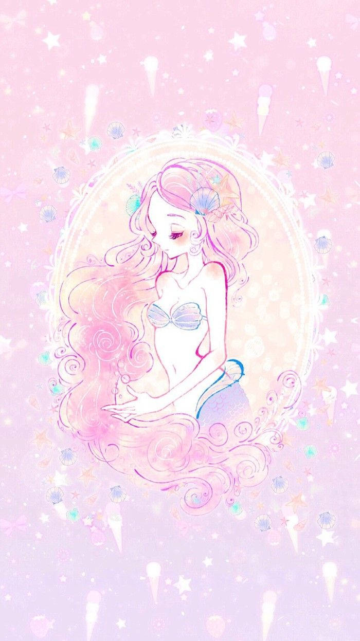 Πλαισιωμένη Kawaii Ροζ Γοργόνα Ταπετσαρία