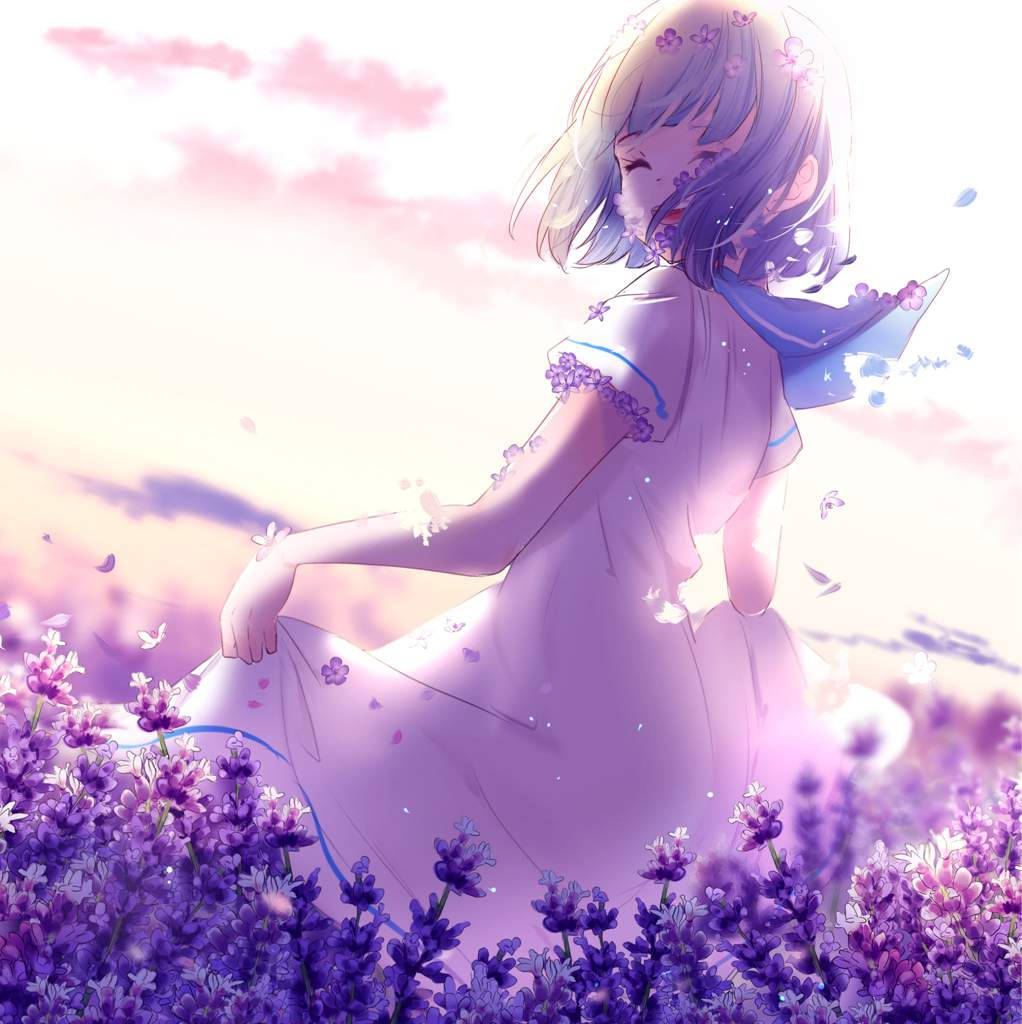 Kawaii Anime Κορίτσι σε Λιβάδι με Λουλούδια Ταπετσαρία
