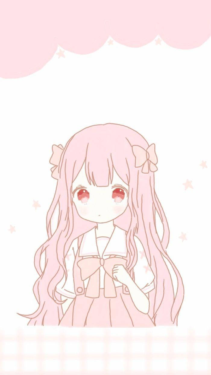 Kawaii Anime Κορίτσι με Ροζ Κορδέλες Ταπετσαρία