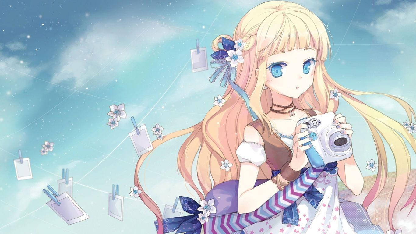 Kawaii Anime Κορίτσι με Πολαρόιντ Ταπετσαρία