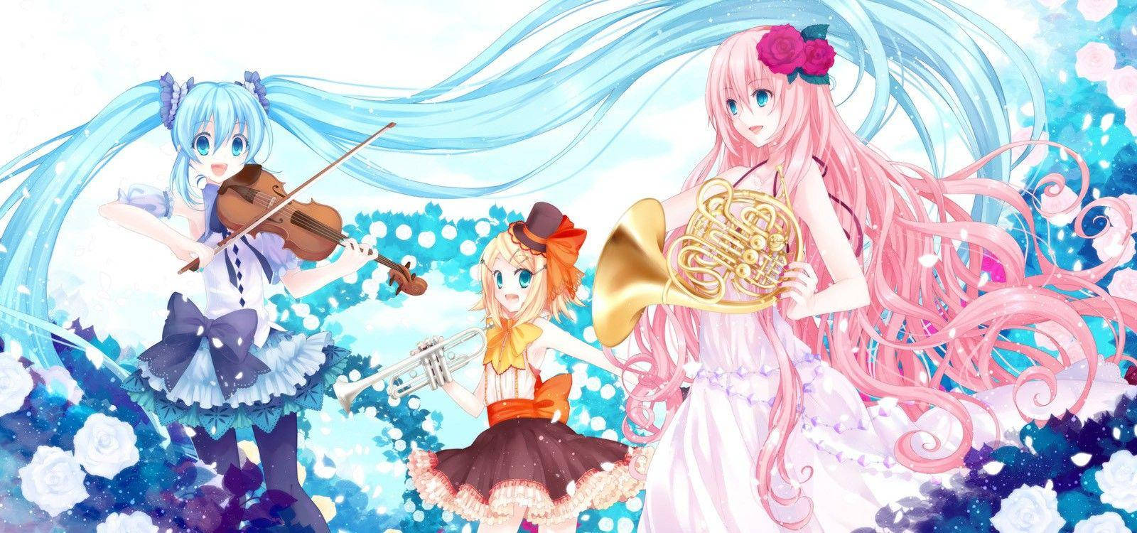 Kawaii Anime Vocaloids με Μουσικά Όργανα Ταπετσαρία