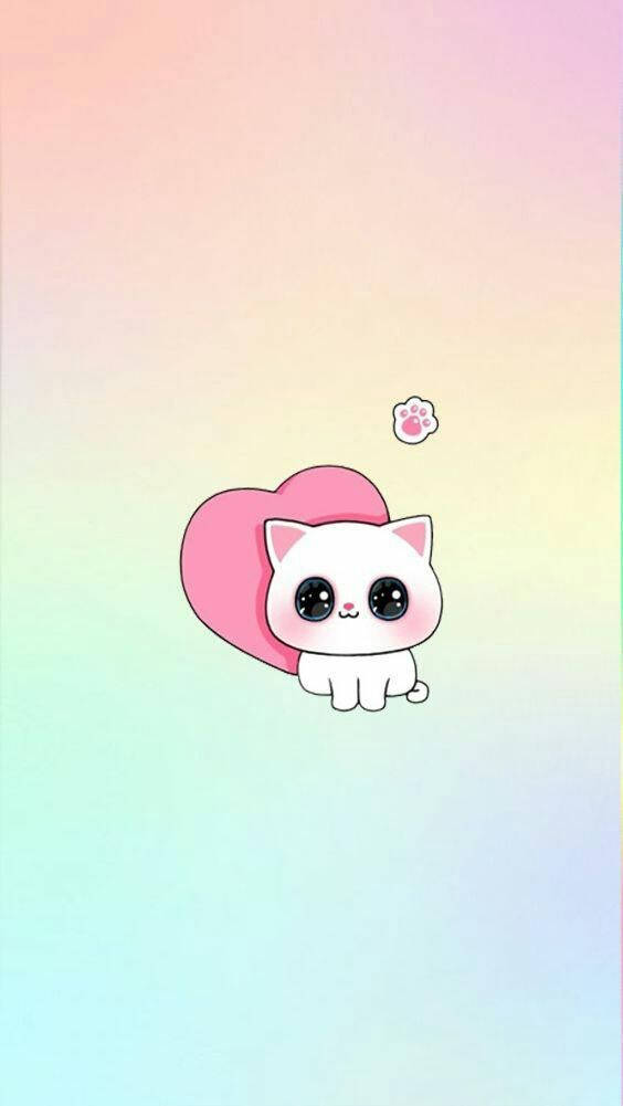 Γλυκιά γατούλα με καρδιά σε στυλ kawaii Ταπετσαρία