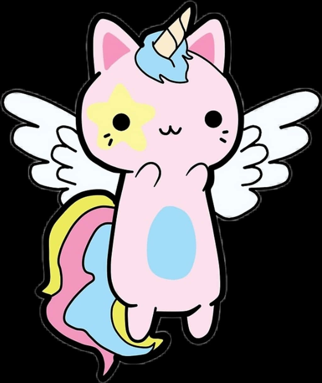 Kawaii: Μονόκερος Γάτα με Φτερά Ταπετσαρία