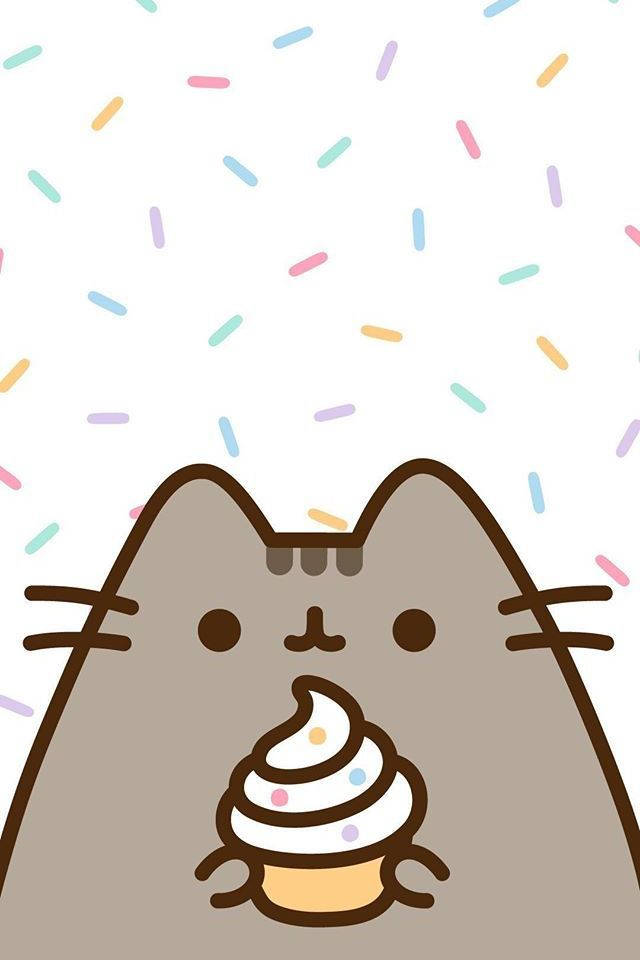 Kawaii HD Pusheen Κρατώντας Ένα Κέικ Ταπετσαρία