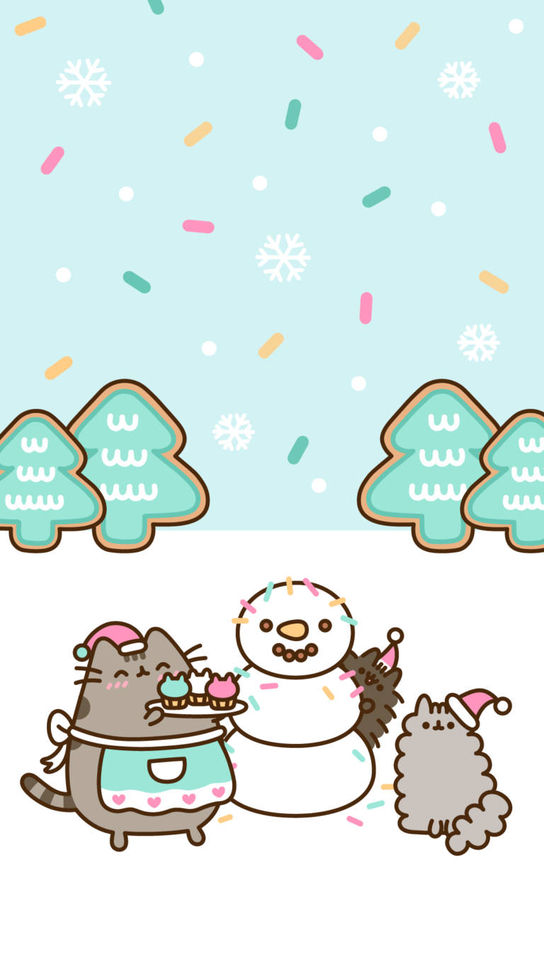 Kawaii HD Pusheen Γιορτάζει τα Χριστούγεννα Ταπετσαρία