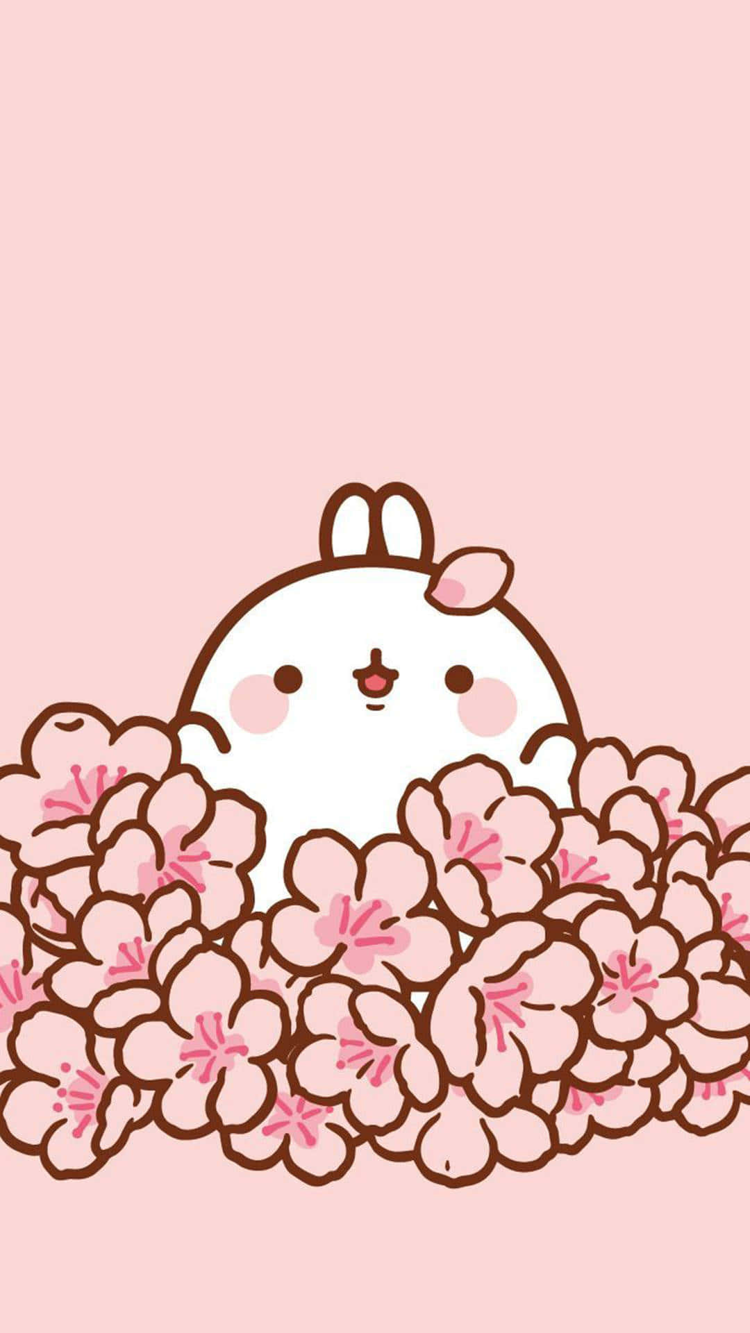 Γλυκό Kawaii Molang με Λουλούδια Ταπετσαρία